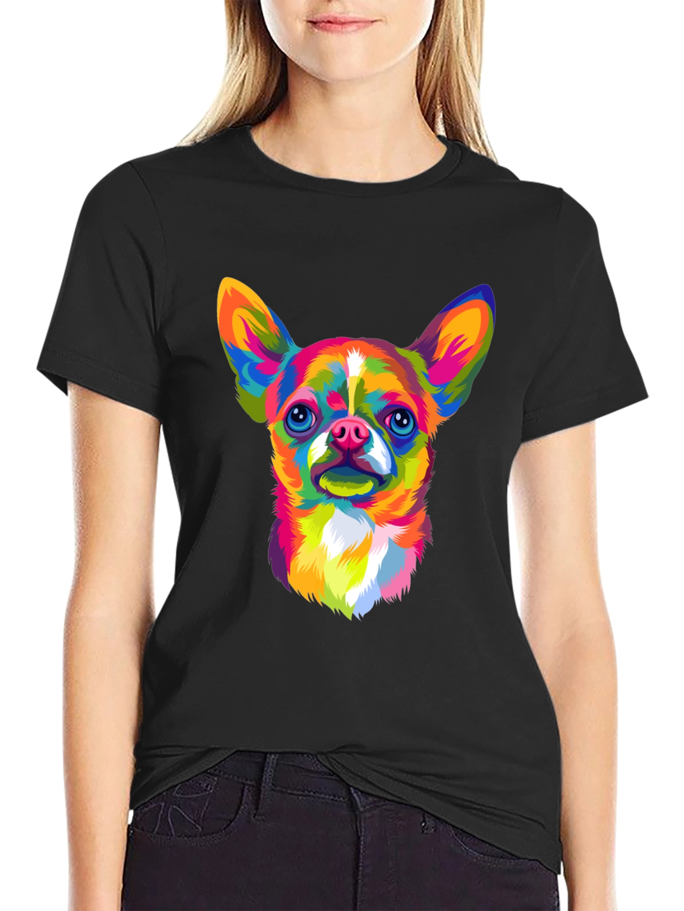 Vibrant Chihuahua Graphic Black T-Shirt