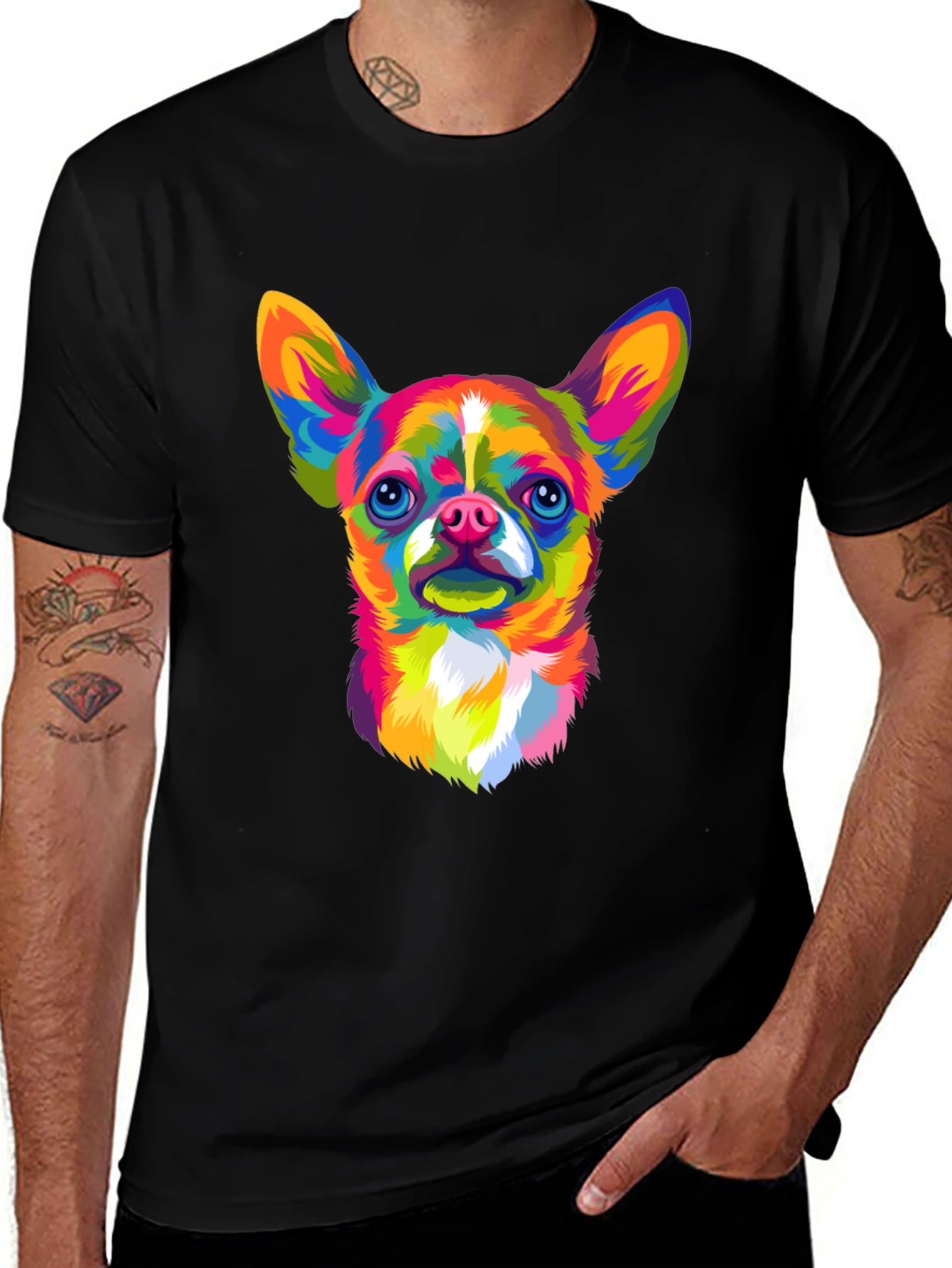 Vibrant Chihuahua Graphic Black T-Shirt