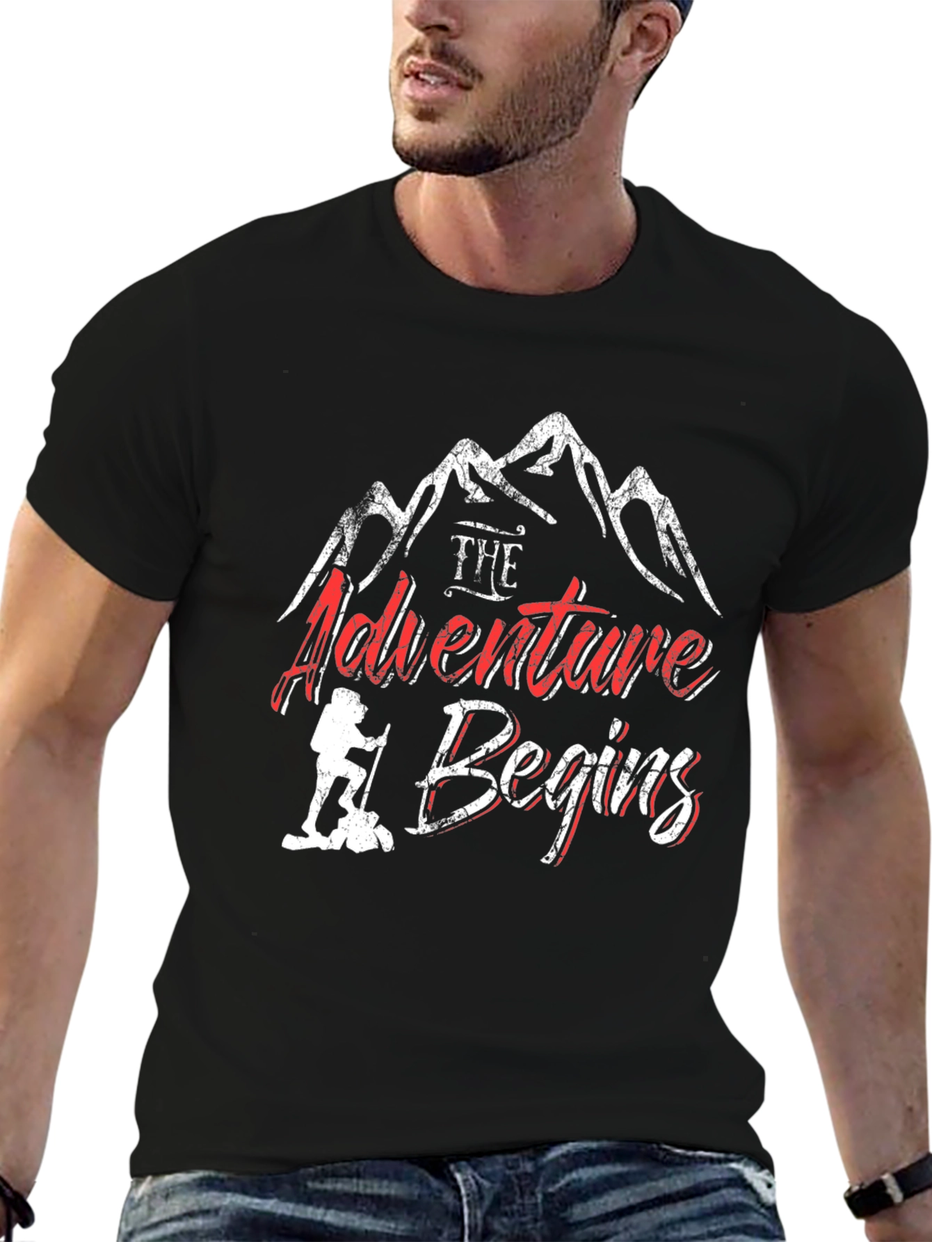 Adventure Begins Black Graphic T-Shirt