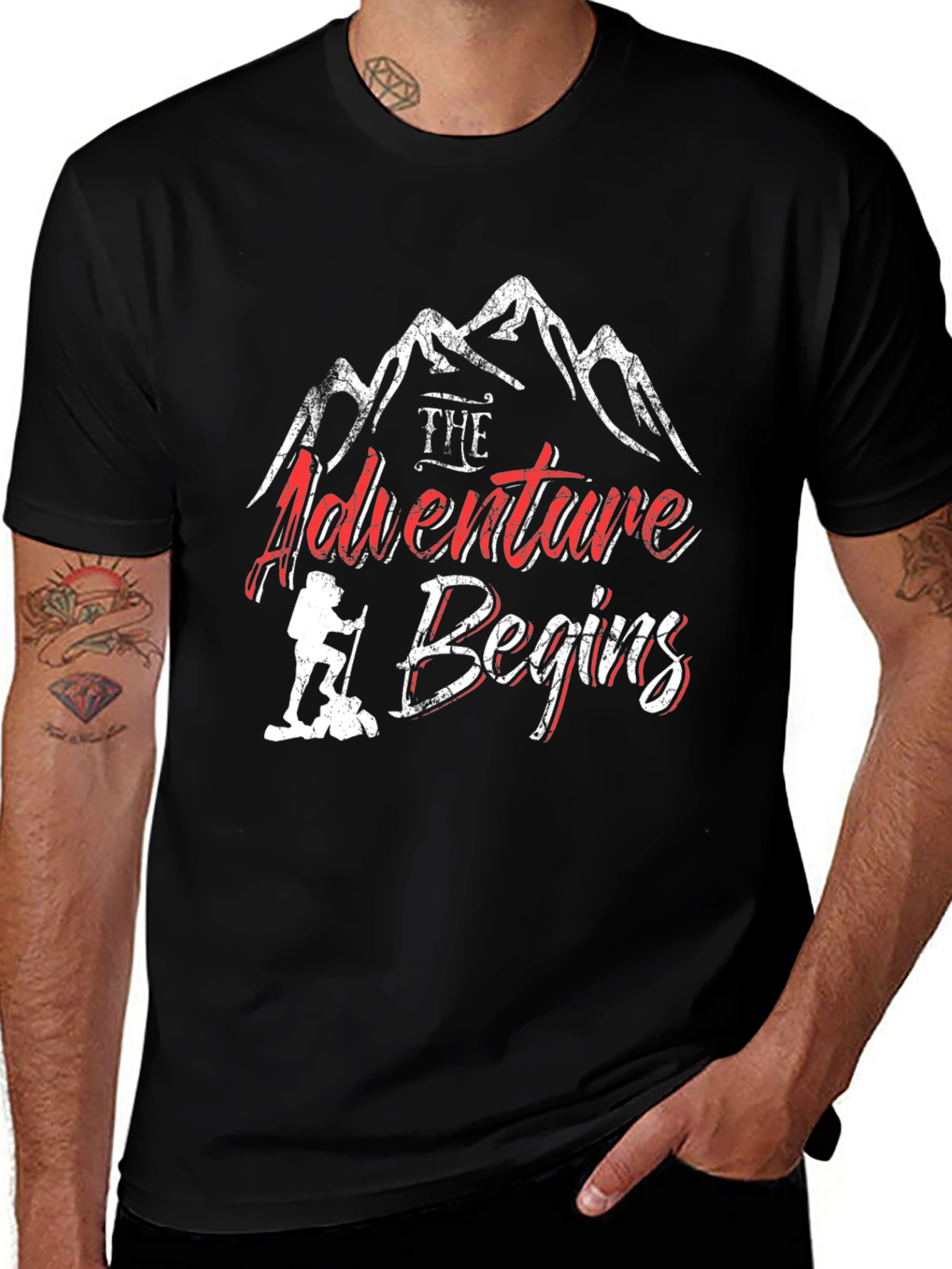 Adventure Begins Black Graphic T-Shirt