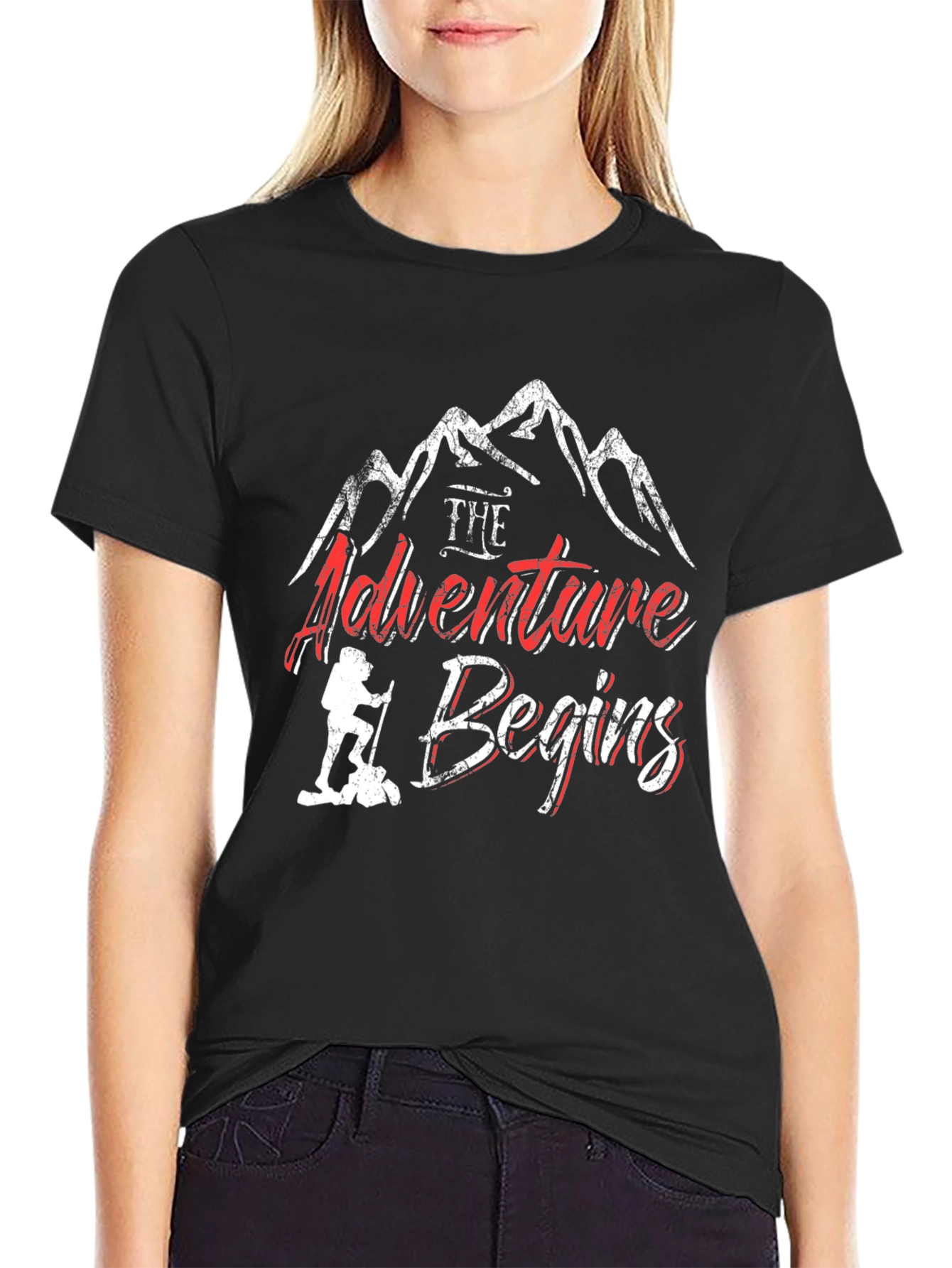 Adventure Begins Black Graphic T-Shirt