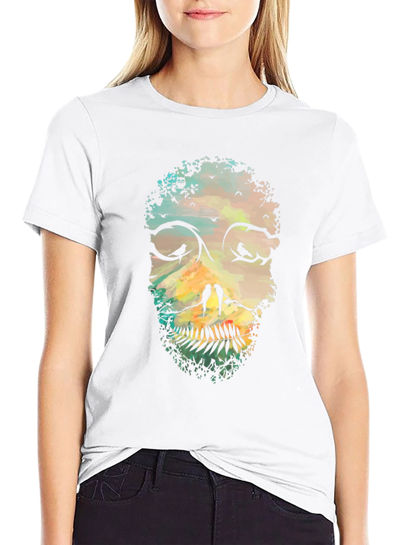 Nature Skull Graphic Tee - Black Cotton T-Shirt