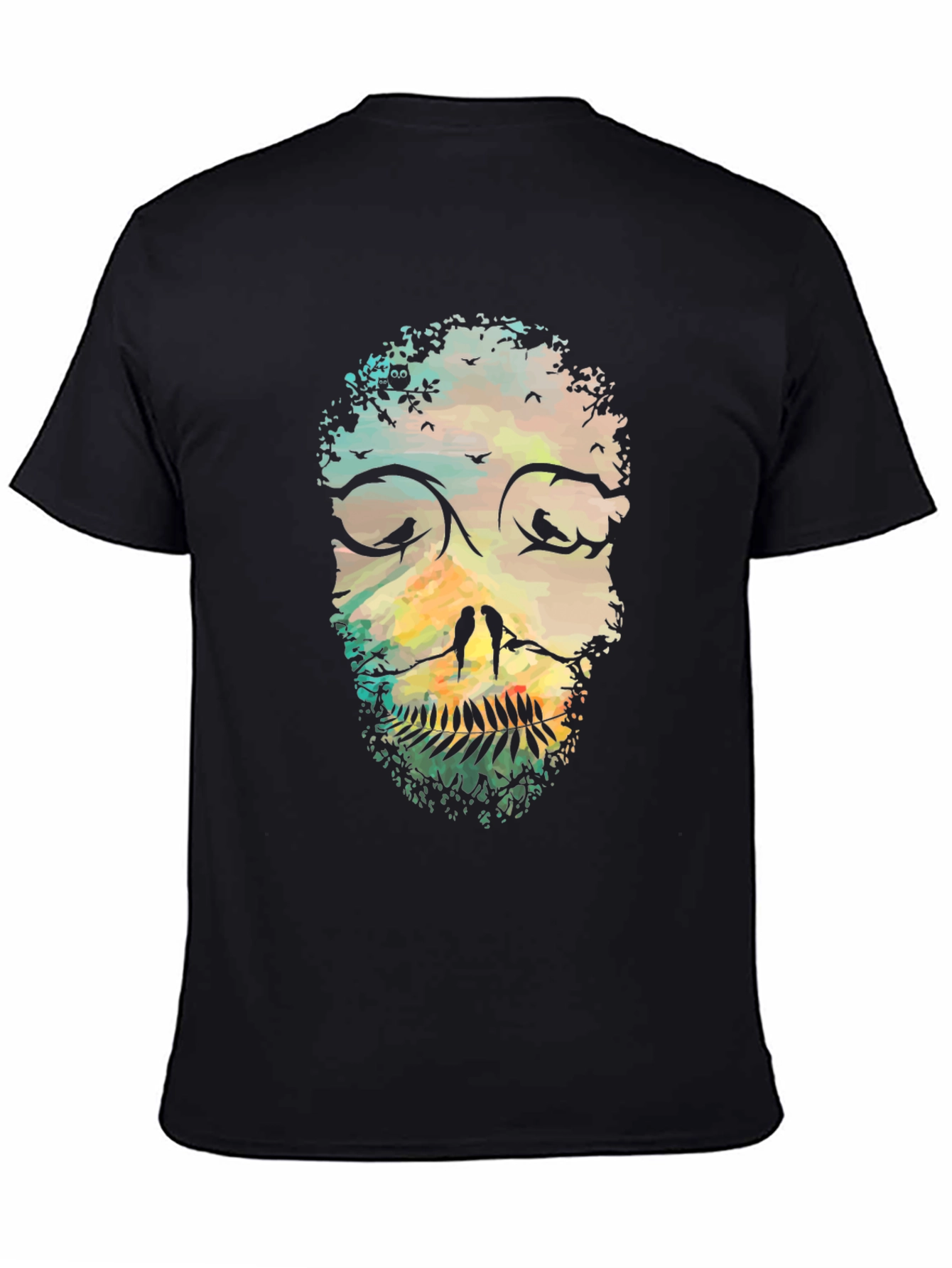 Nature Skull Graphic Tee - Black Cotton T-Shirt