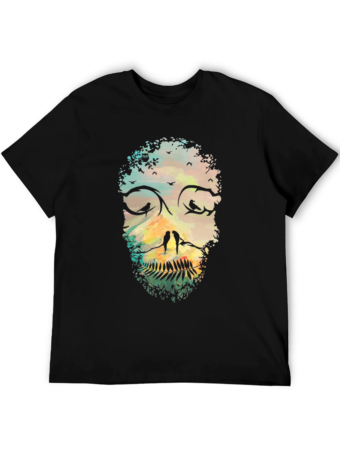 Nature Skull Graphic Tee - Black Cotton T-Shirt