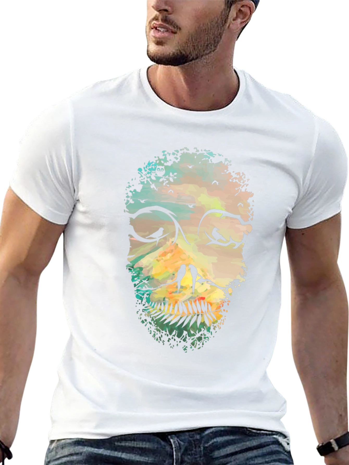 Nature Skull Graphic Tee - Black Cotton T-Shirt