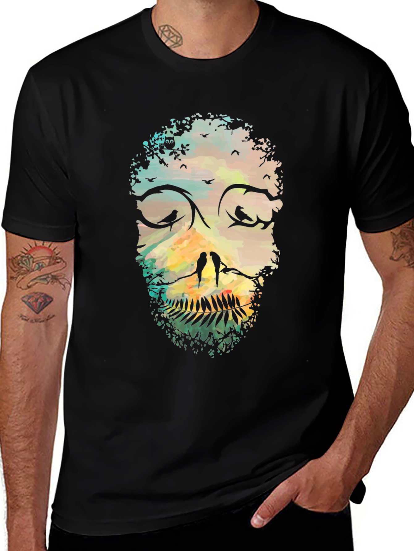 Nature Skull Graphic Tee - Black Cotton T-Shirt