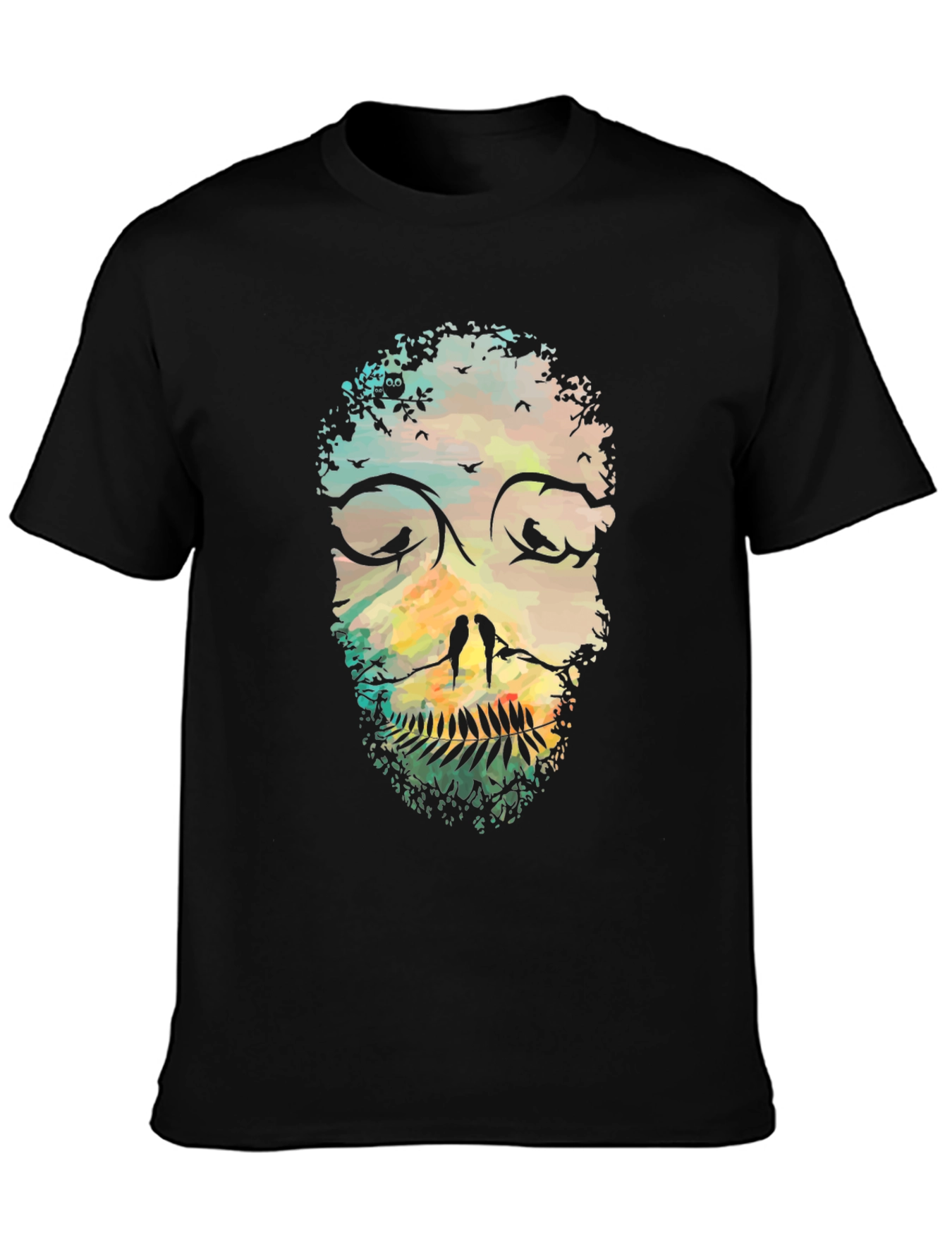Nature Skull Graphic Tee - Black Cotton T-Shirt