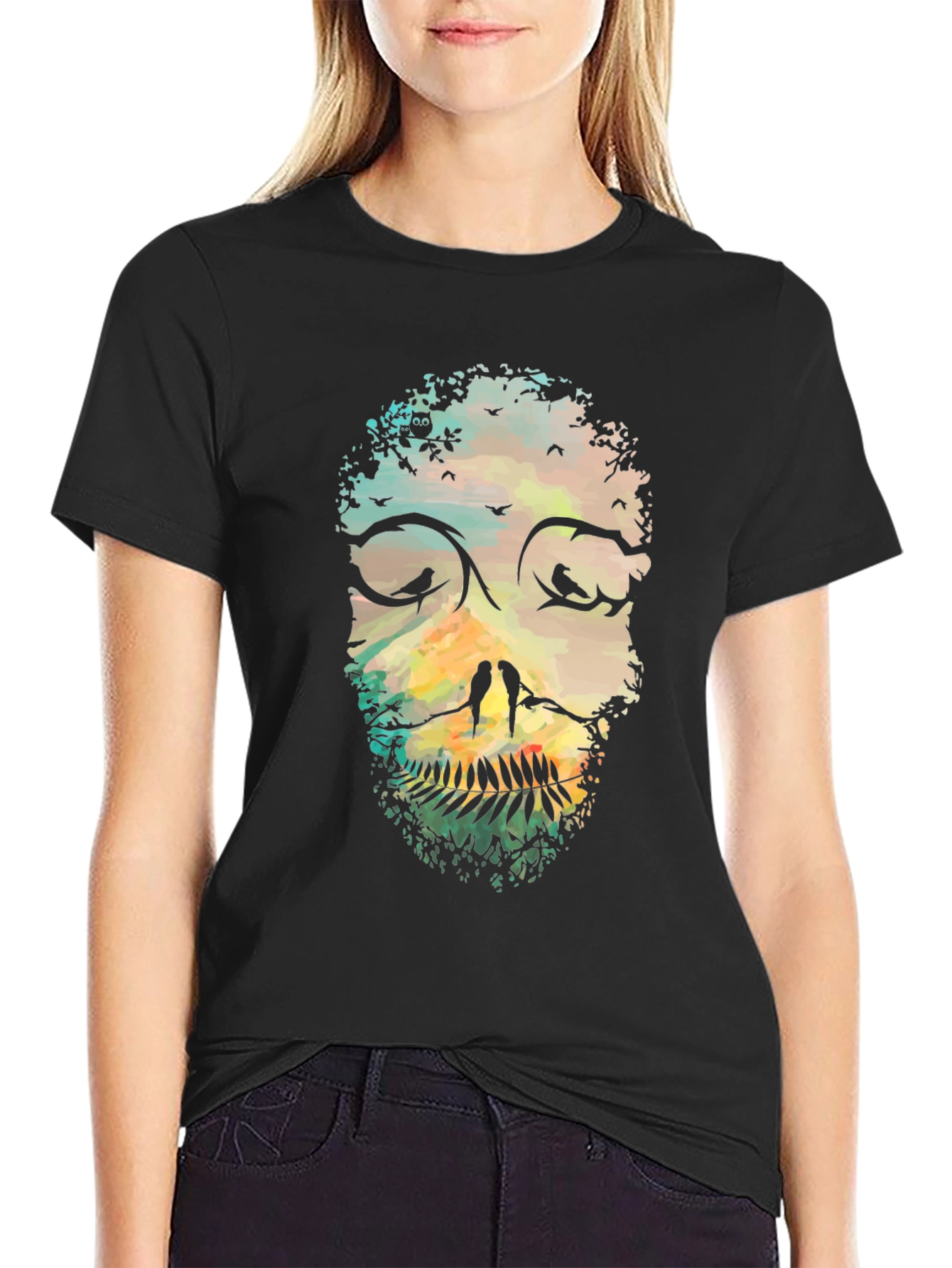 Nature Skull Graphic Tee - Black Cotton T-Shirt