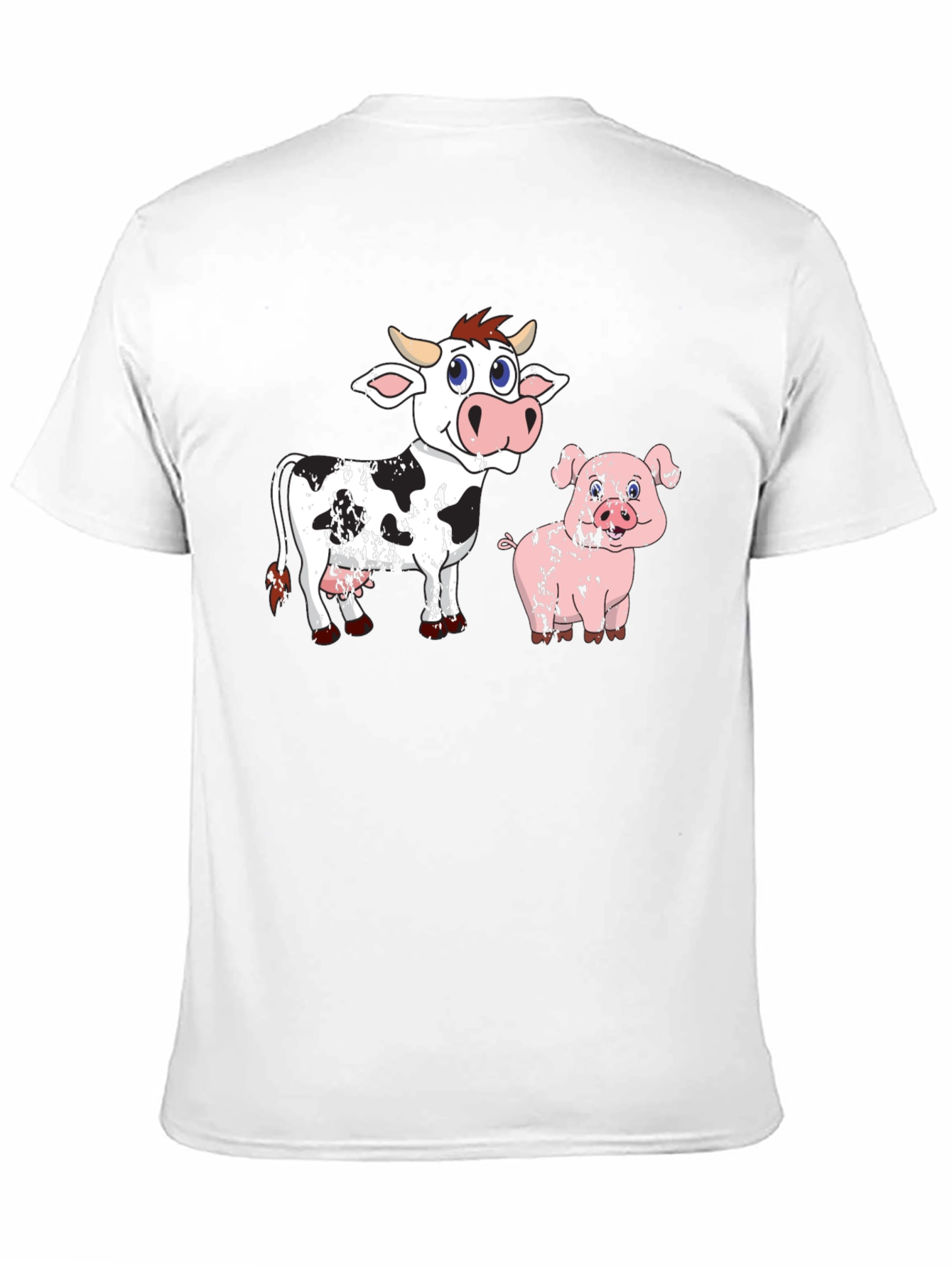 Cow & Pig Cartoon Graphic T-Shirt - Black