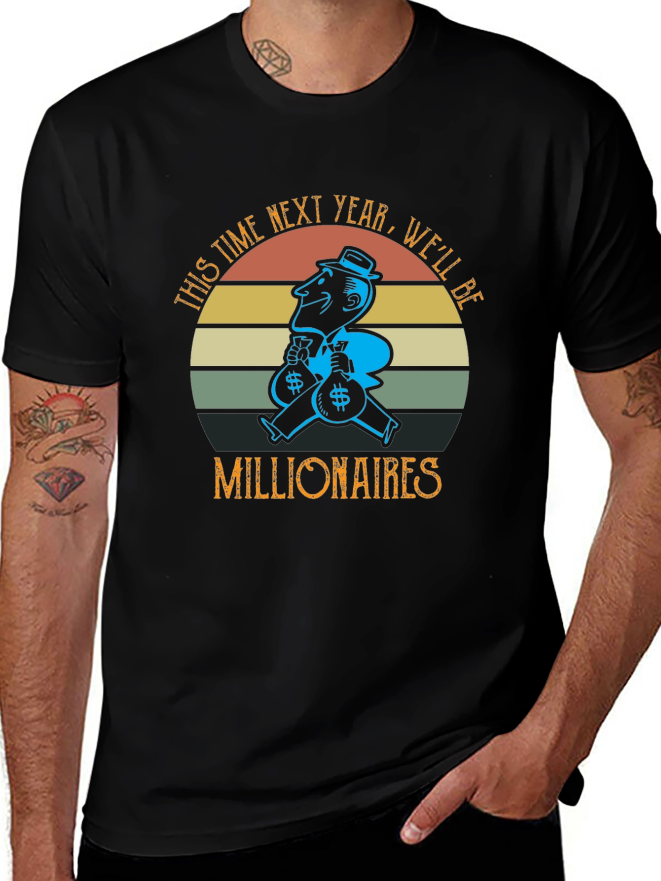 Millionaire T-Shirt - Funny Money Bags Retro Graphic Tee