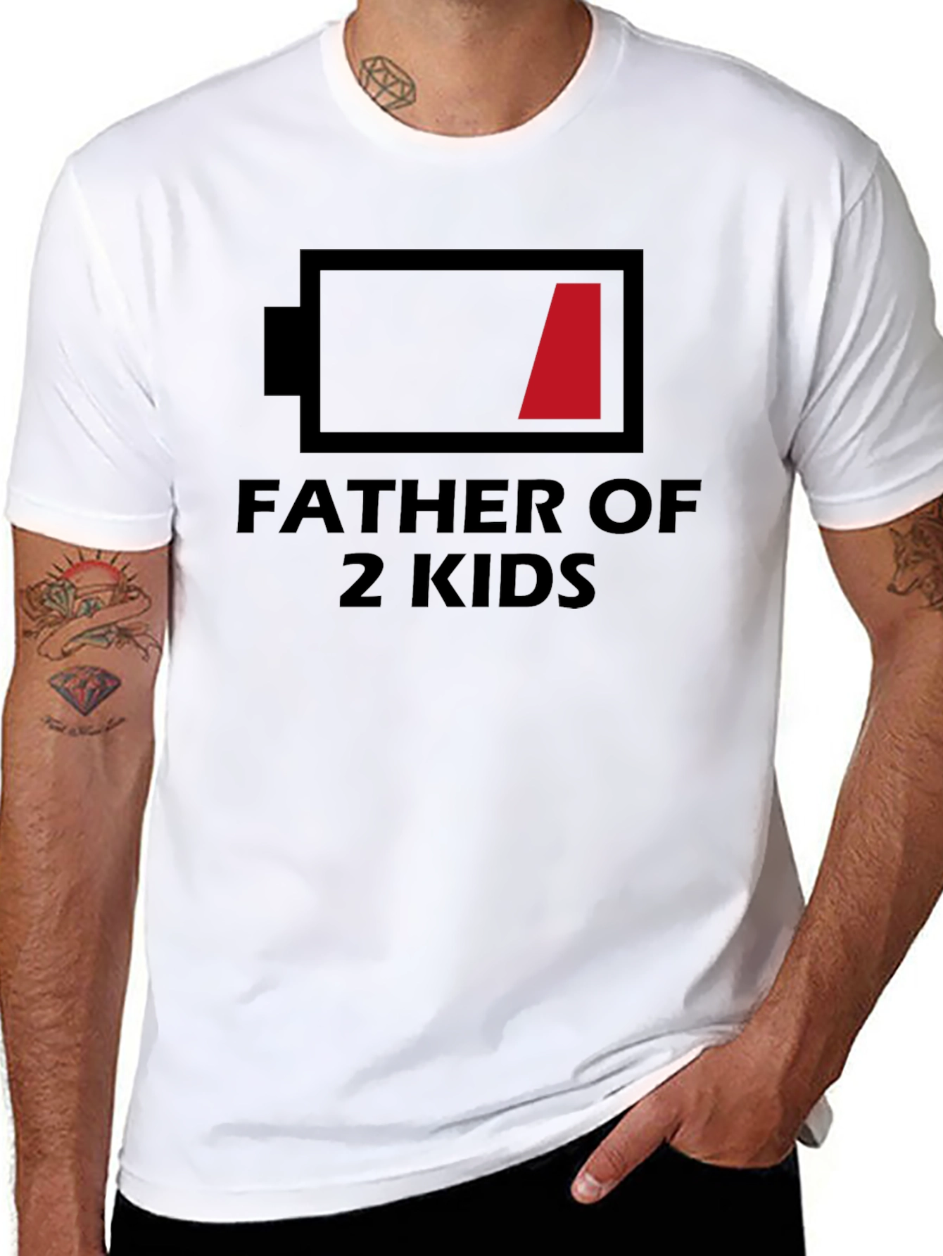 Father of 2 Kids Low Battery T-Shirt