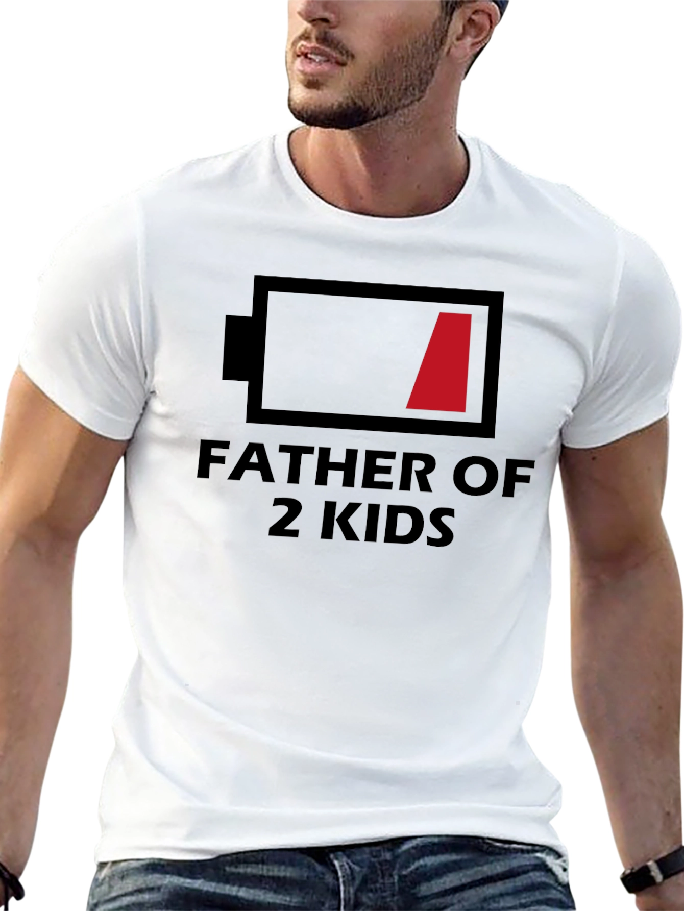 Father of 2 Kids Low Battery T-Shirt