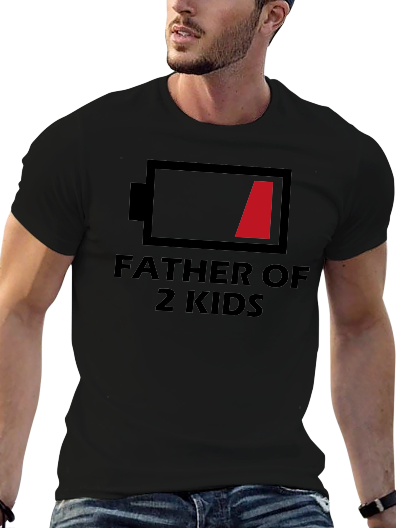 Father of 2 Kids Low Battery T-Shirt