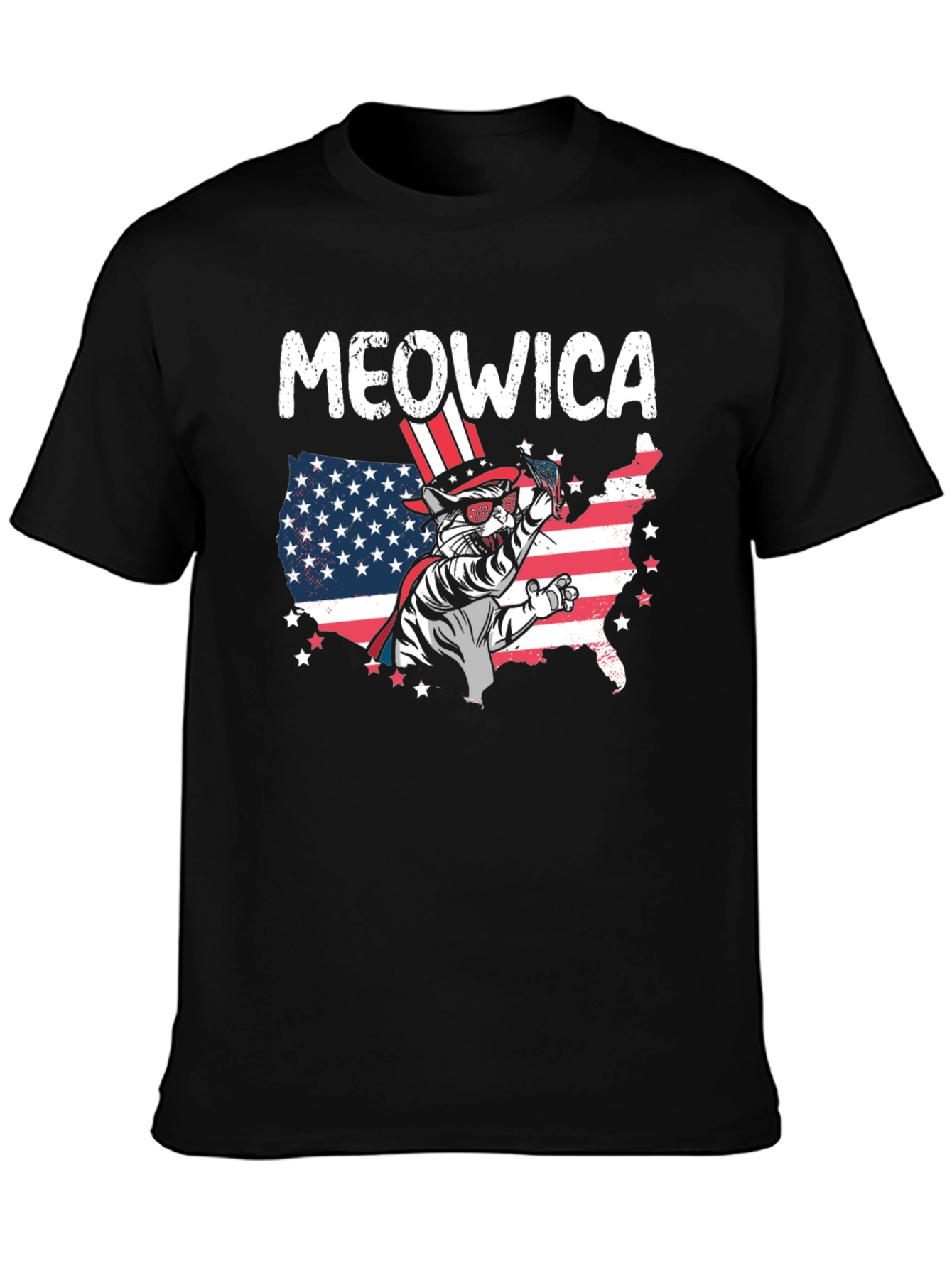 Meowica Patriotic Cat USA Flag Graphic T-Shirt