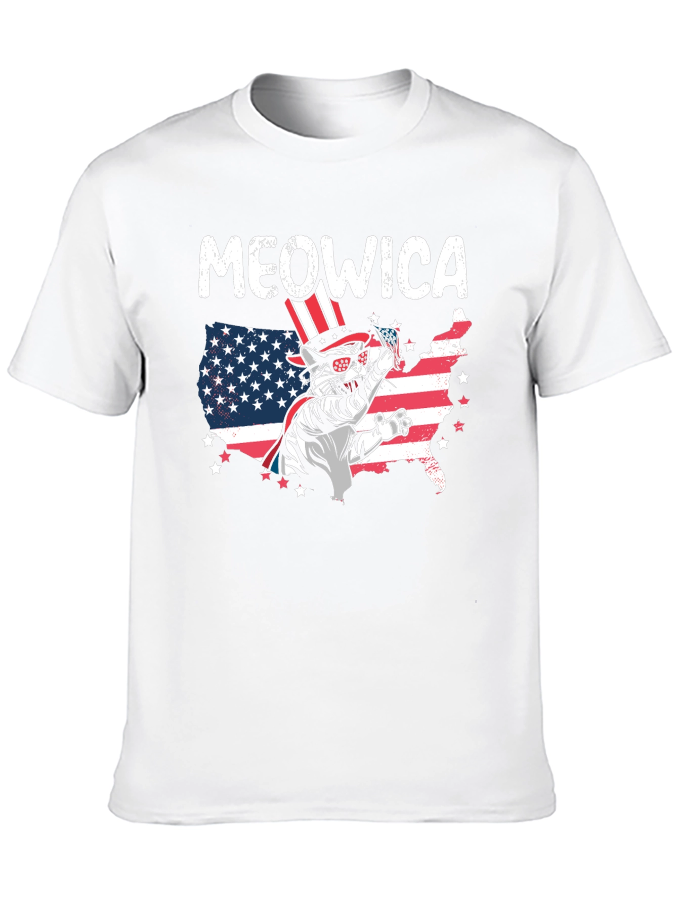 Meowica Patriotic Cat USA Flag Graphic T-Shirt
