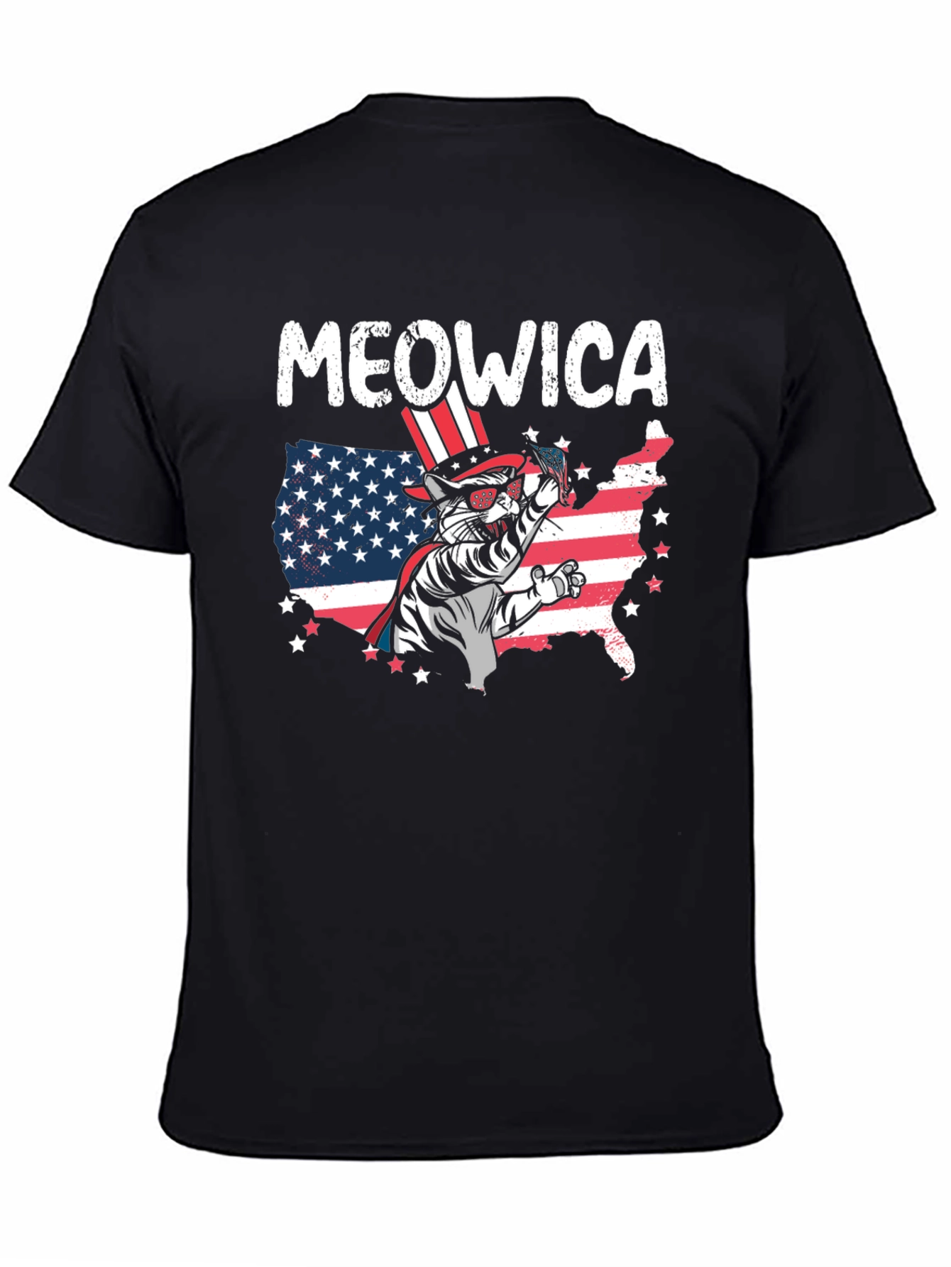 Meowica Patriotic Cat USA Flag Graphic T-Shirt