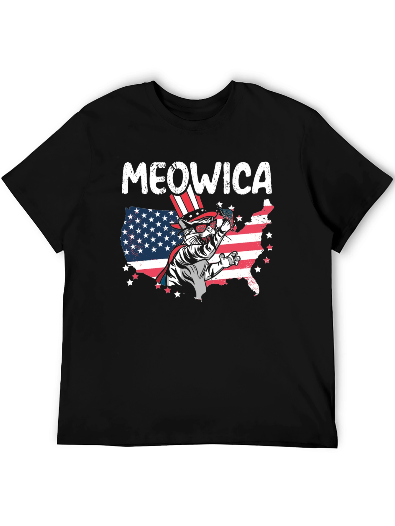 Meowica Patriotic Cat USA Flag Graphic T-Shirt