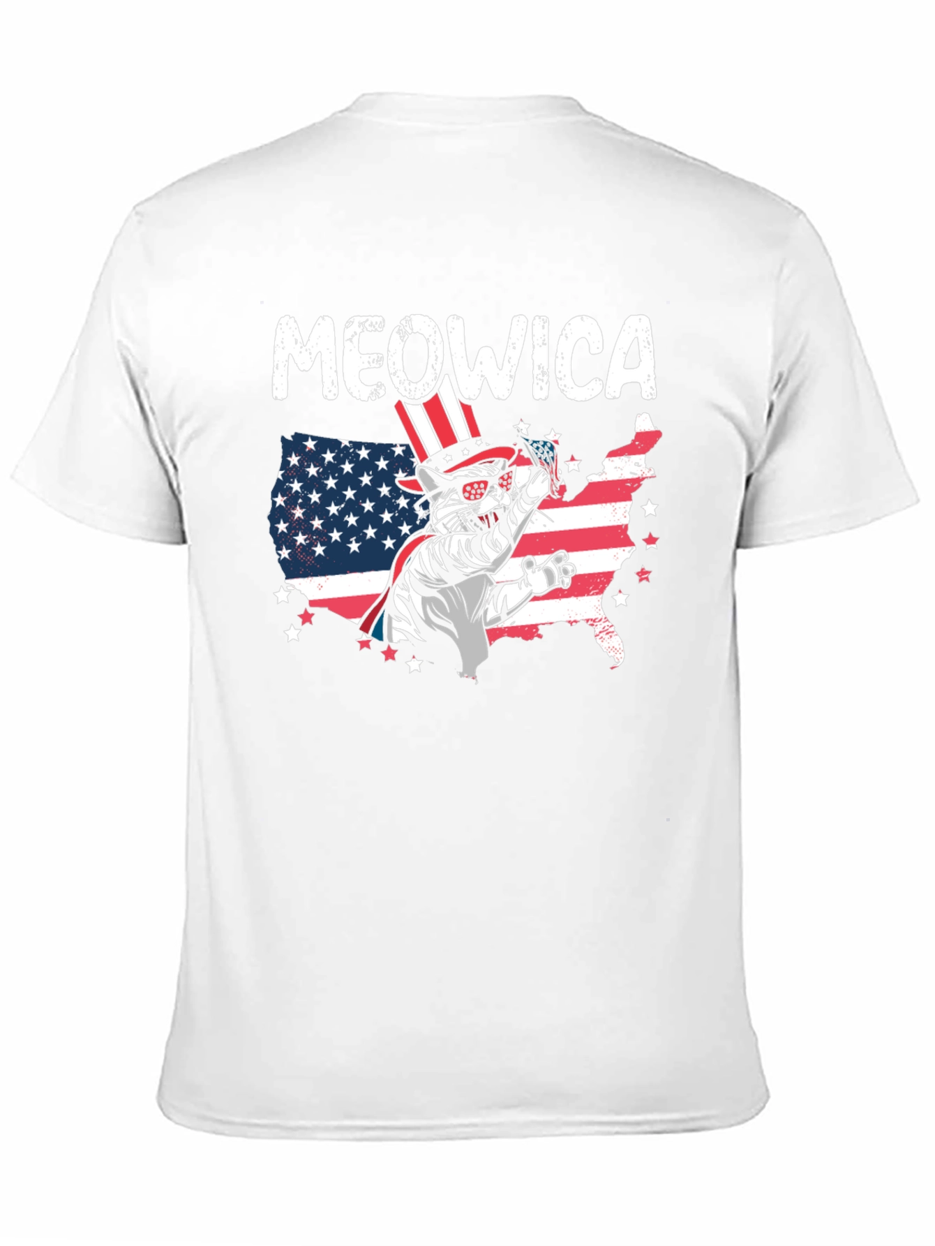 Meowica Patriotic Cat USA Flag Graphic T-Shirt