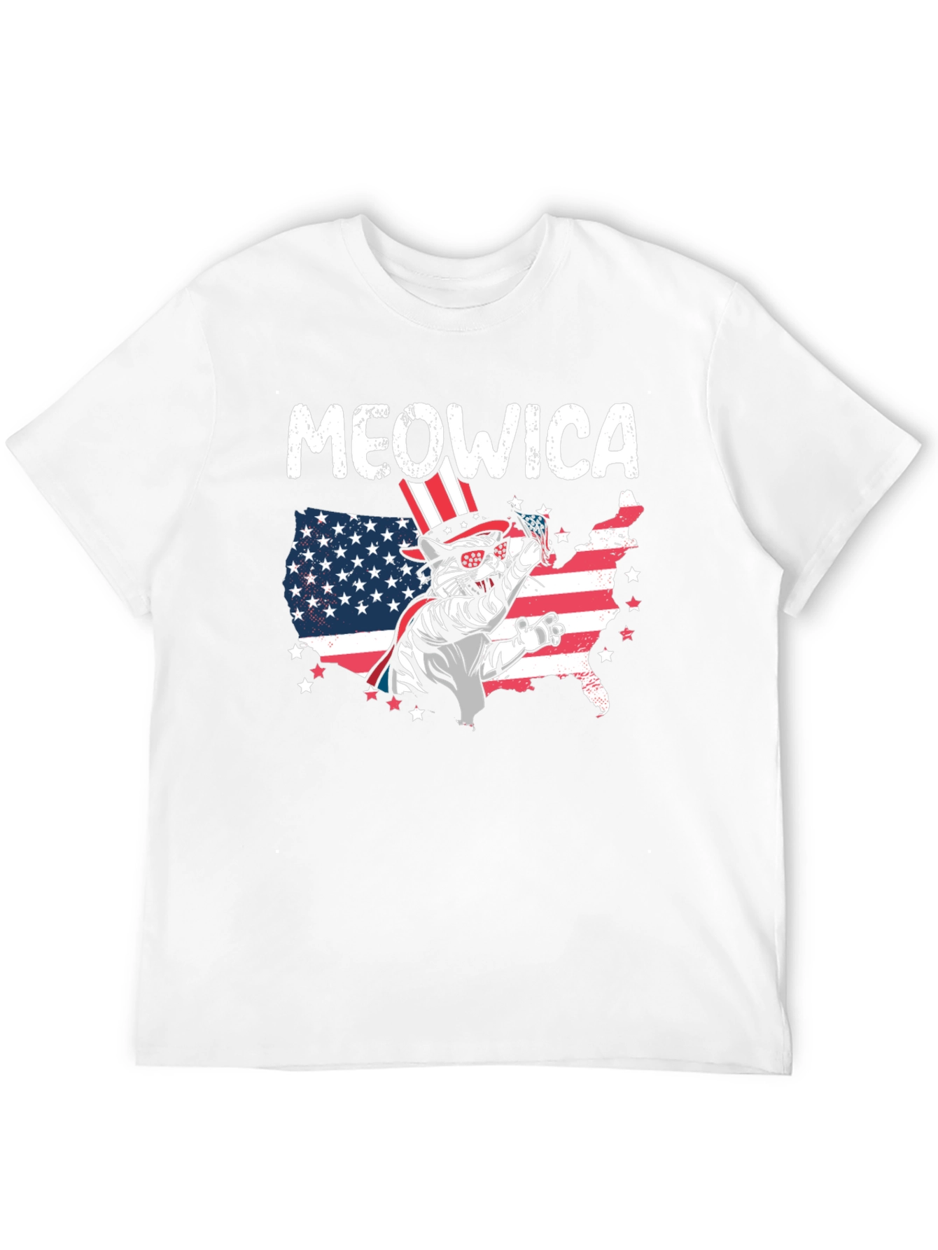Meowica Patriotic Cat USA Flag Graphic T-Shirt