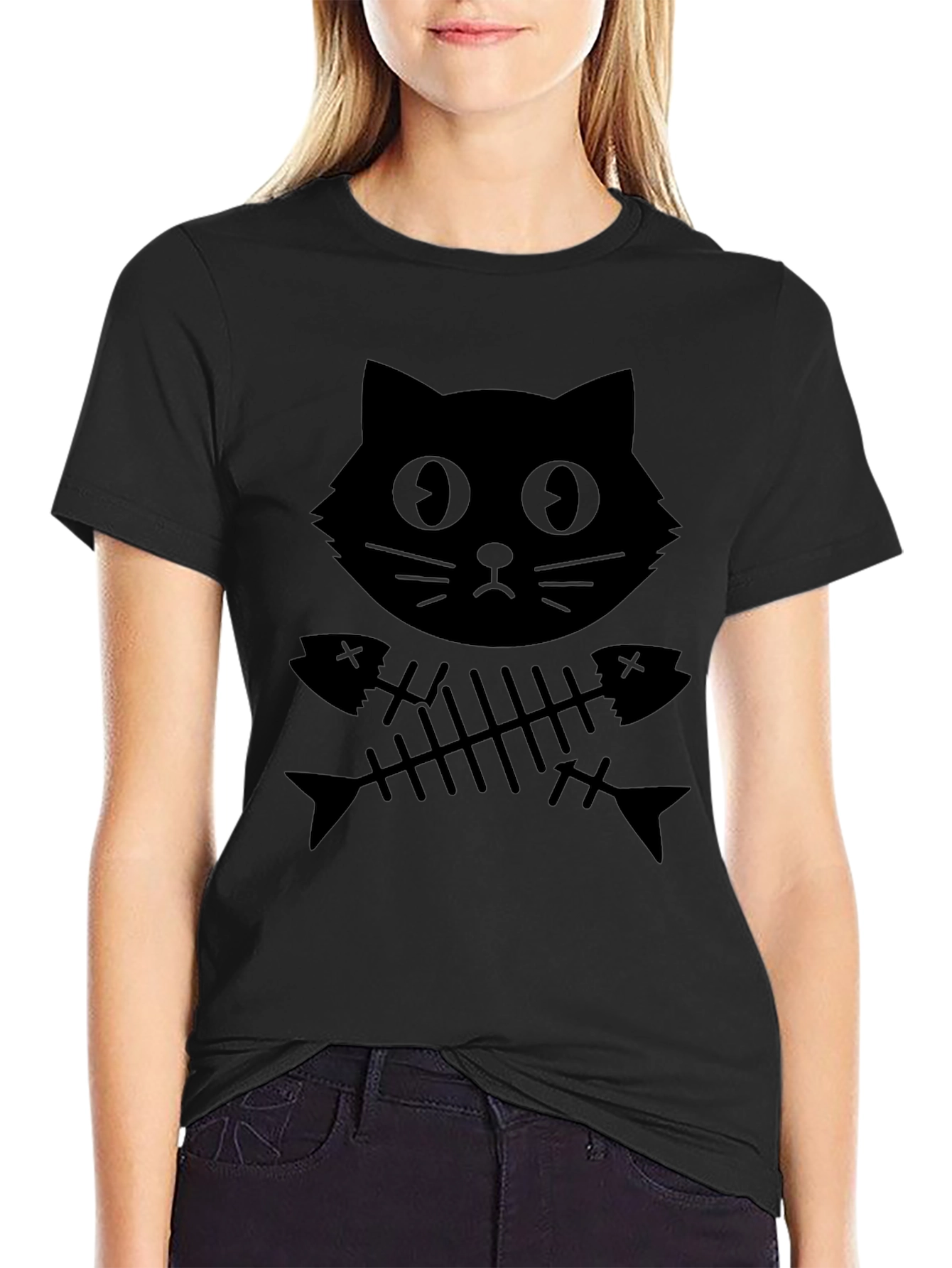 Black Cat & Fishbone Graphic T-Shirt