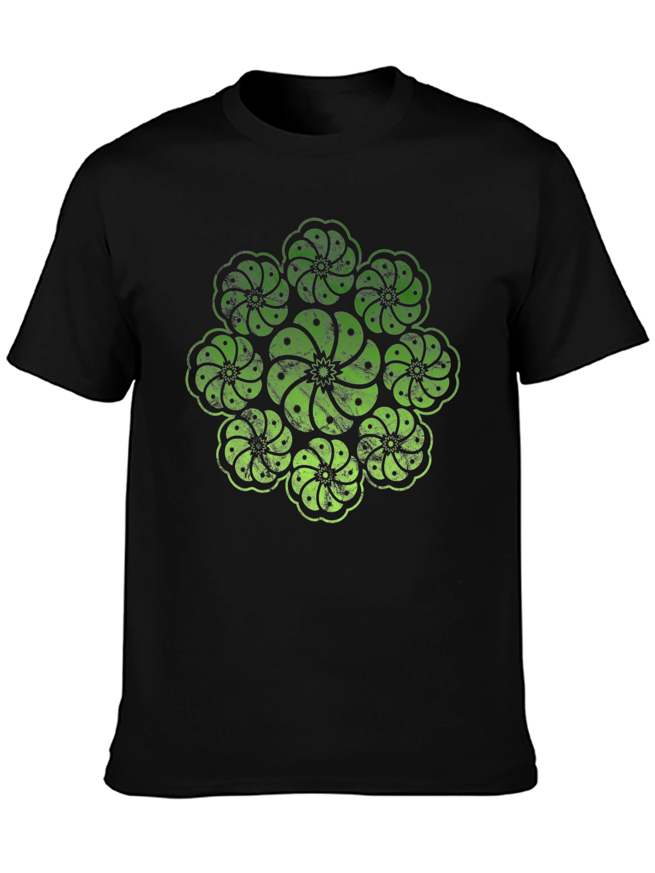 Geometric Floral Graphic Print Mens Black T-Shirt