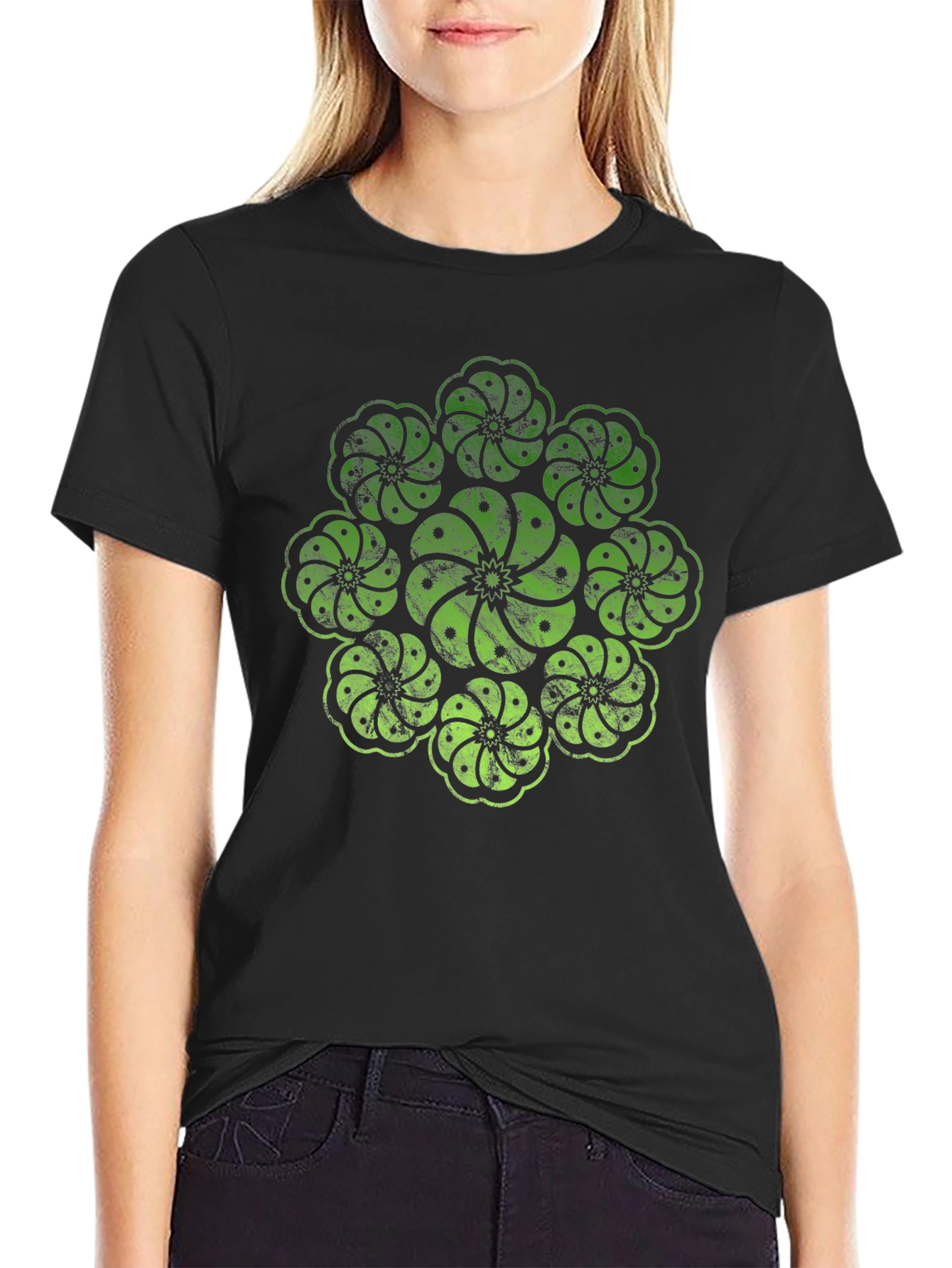 Geometric Floral Graphic Print Mens Black T-Shirt