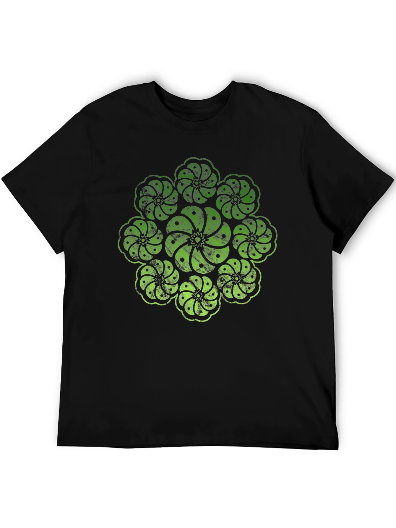Geometric Floral Graphic Print Mens Black T-Shirt
