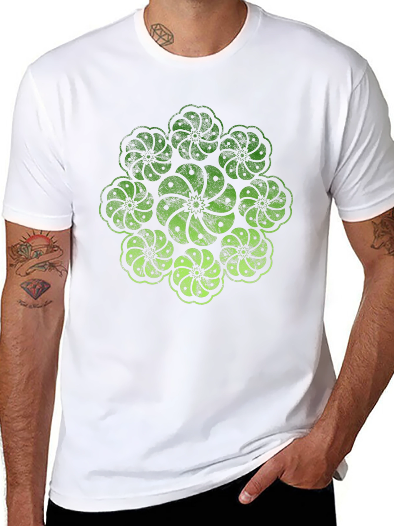 Geometric Floral Graphic Print Mens Black T-Shirt