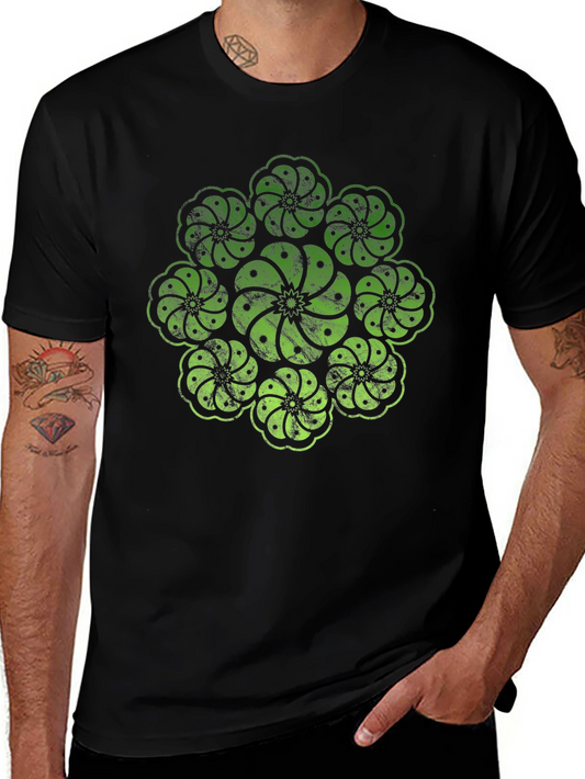 Geometric Floral Graphic Print Mens Black T-Shirt