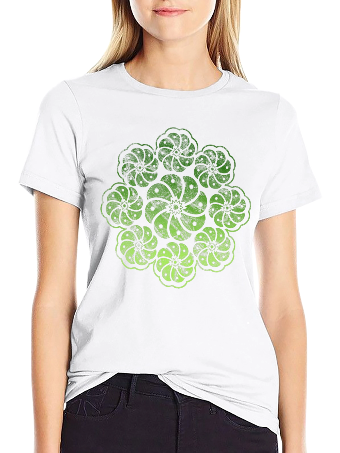 Geometric Floral Graphic Print Mens Black T-Shirt