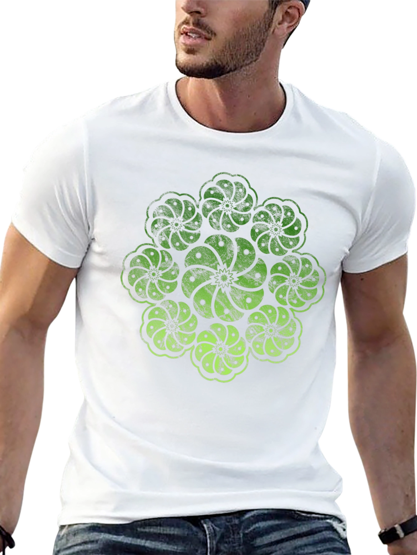 Geometric Floral Graphic Print Mens Black T-Shirt