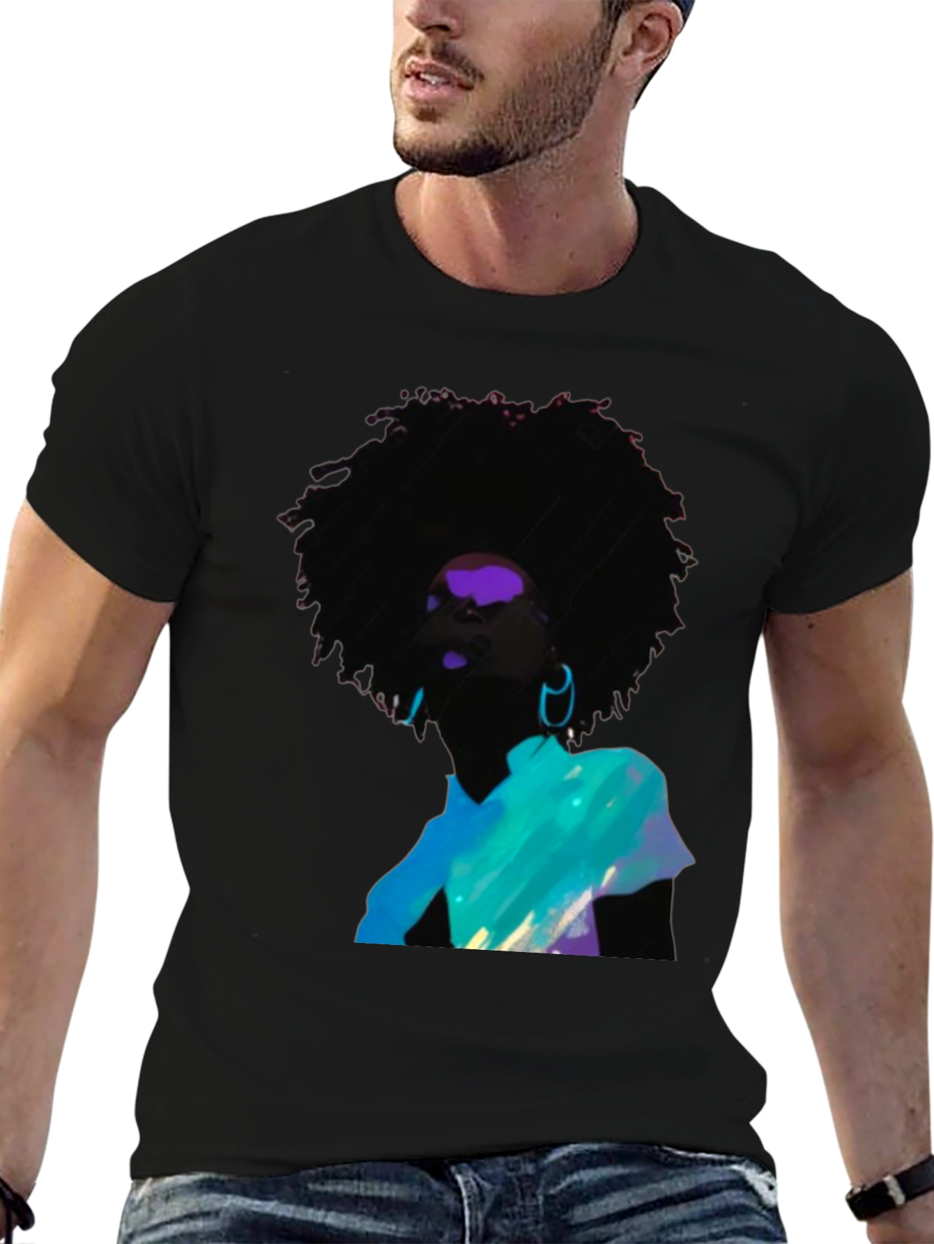 Afro Art Graphic Tee - Stylish Black Cotton Shirt