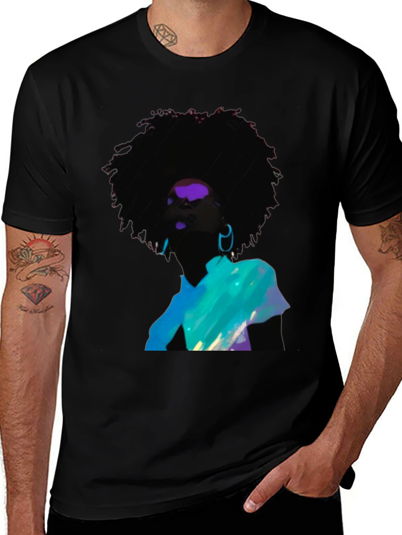 Afro Art Graphic Tee - Stylish Black Cotton Shirt