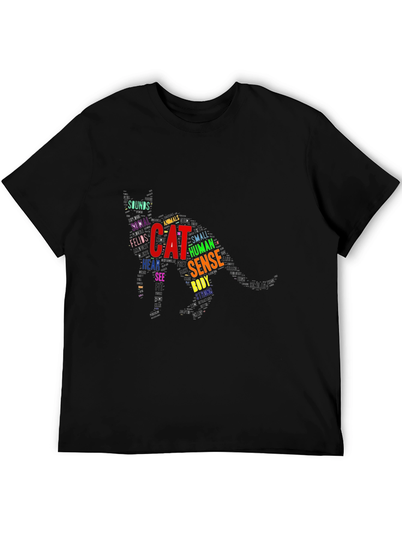 Cat Word Art Black T-Shirt Unique Design