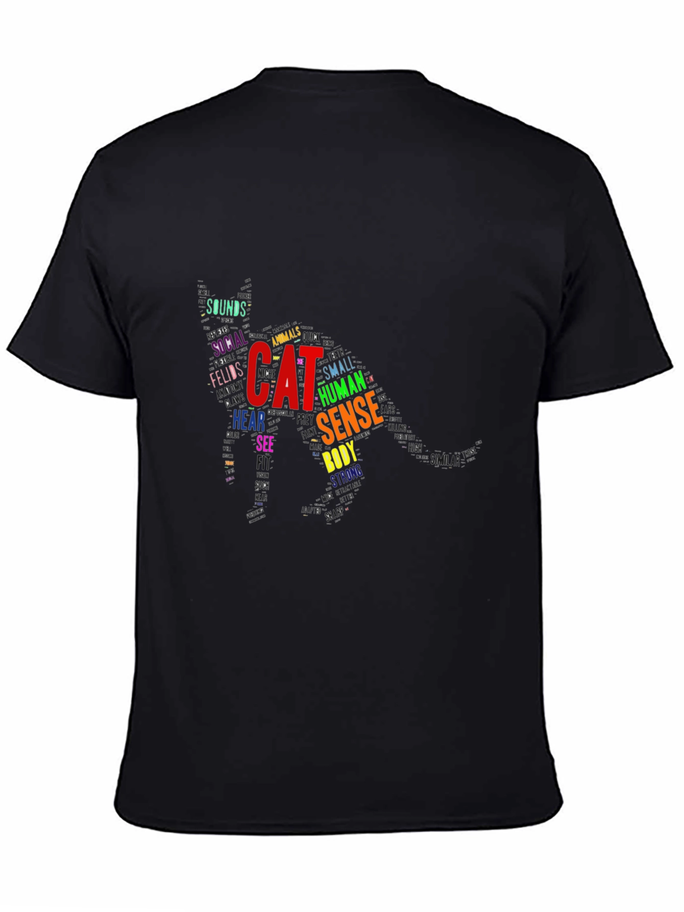 Cat Word Art Black T-Shirt Unique Design