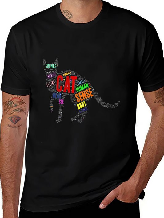 Cat Word Art Black T-Shirt Unique Design