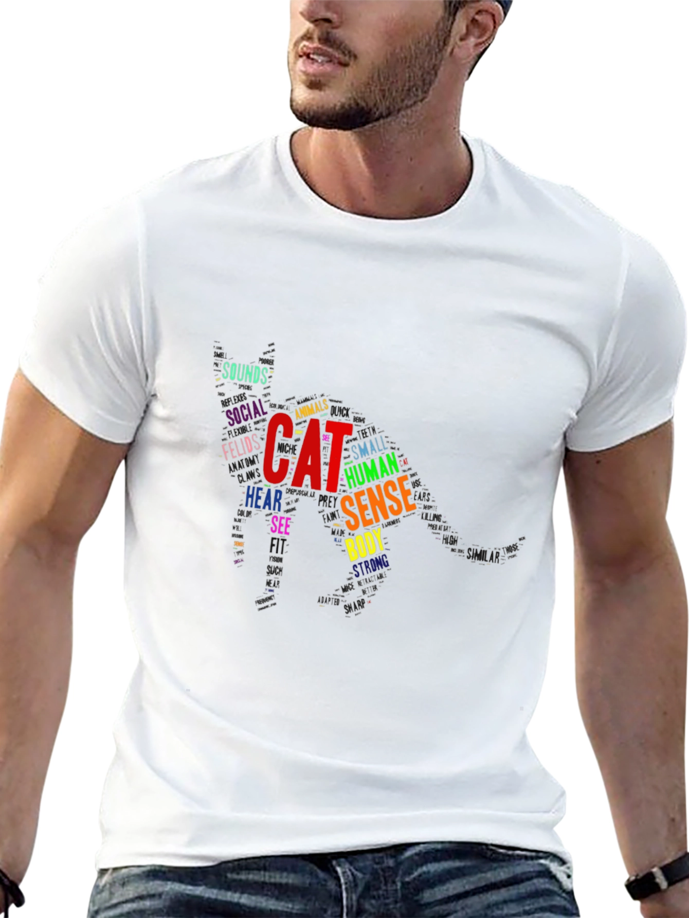 Cat Word Art Black T-Shirt Unique Design