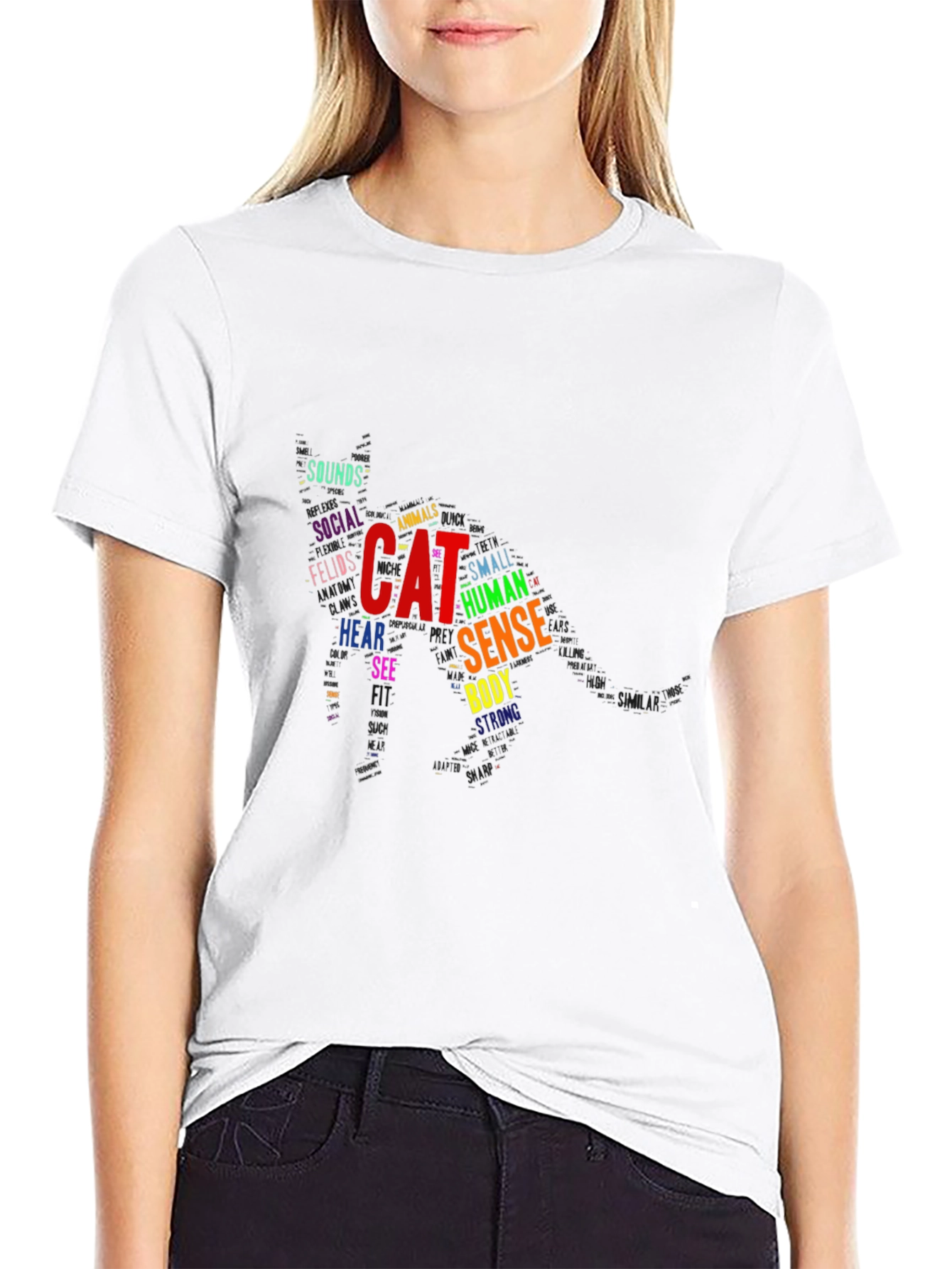 Cat Word Art Black T-Shirt Unique Design