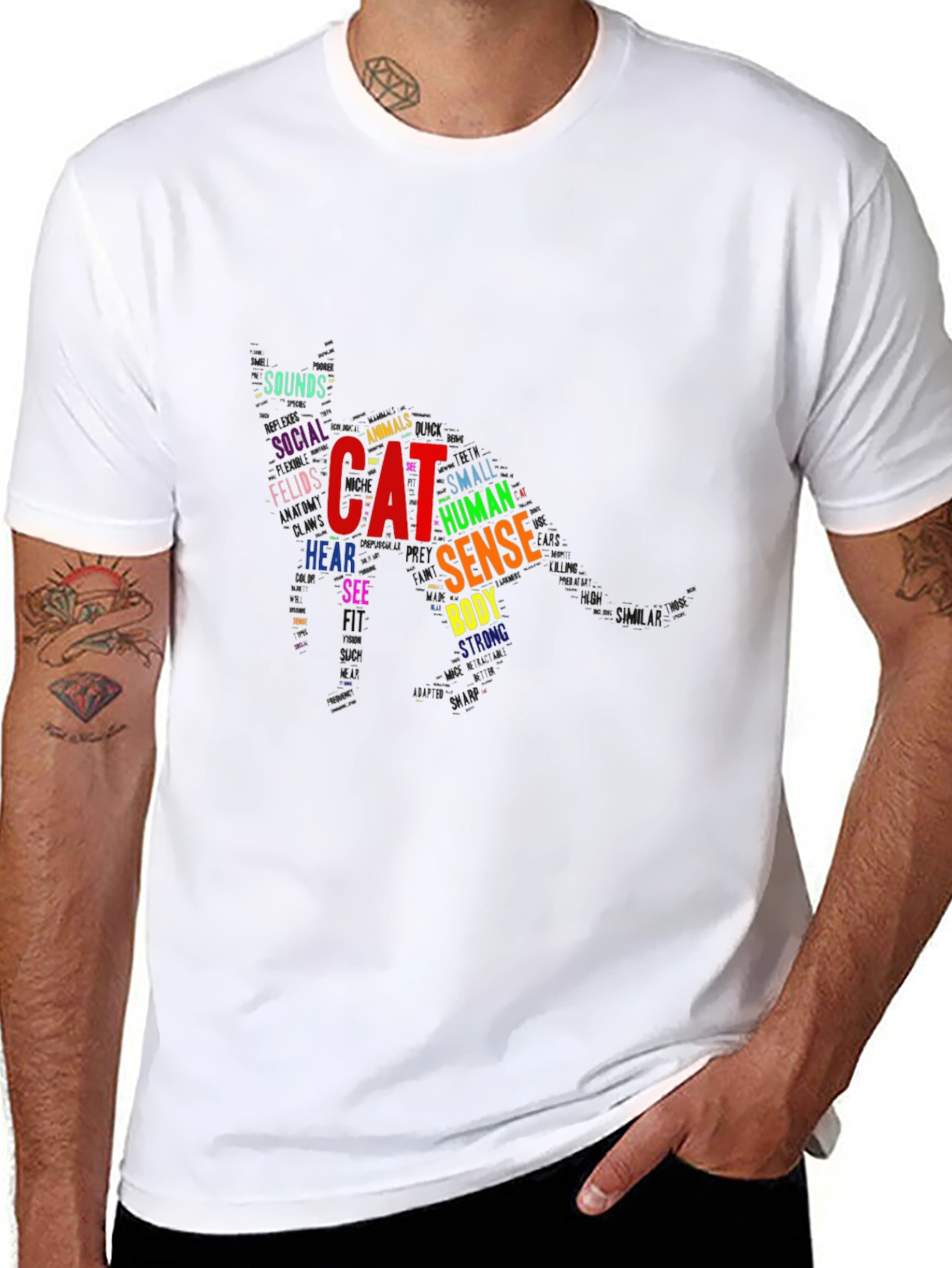 Cat Word Art Black T-Shirt Unique Design
