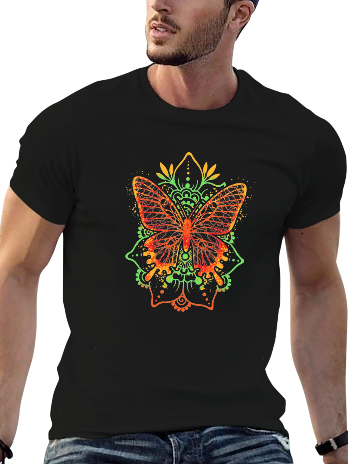 Butterfly Mandala Graphic Tee - Black