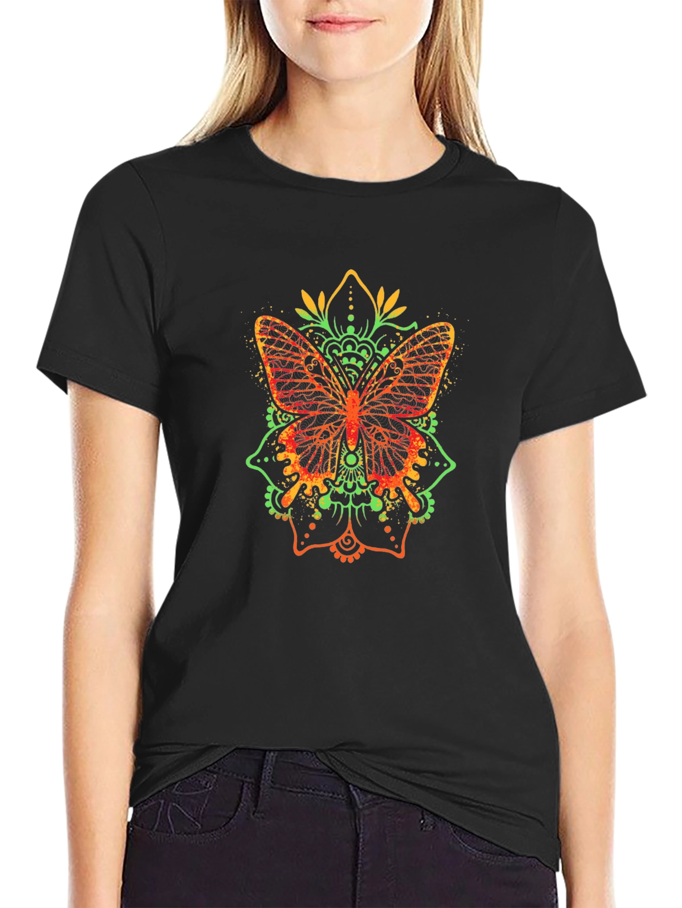 Butterfly Mandala Graphic Tee - Black