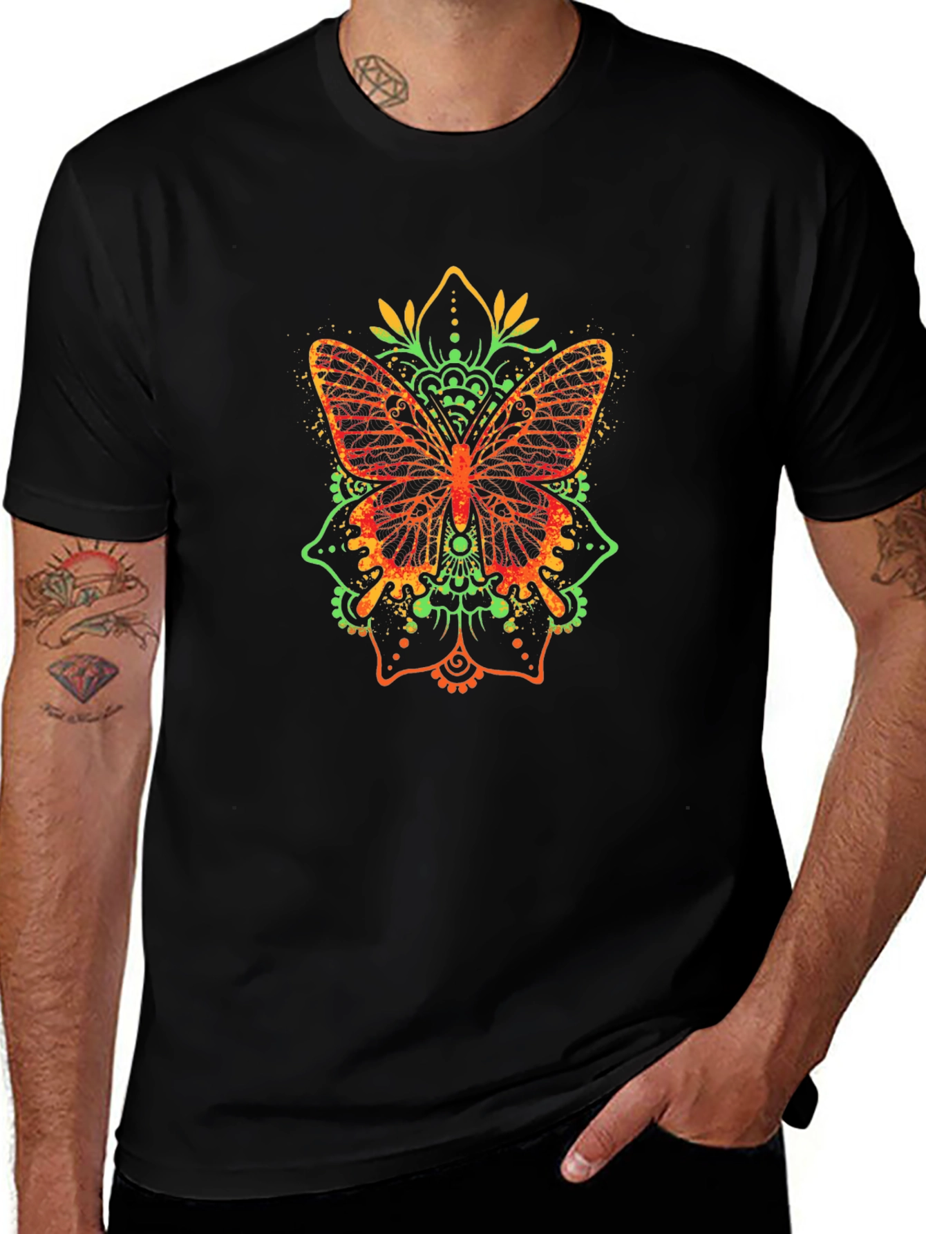 Butterfly Mandala Graphic Tee - Black