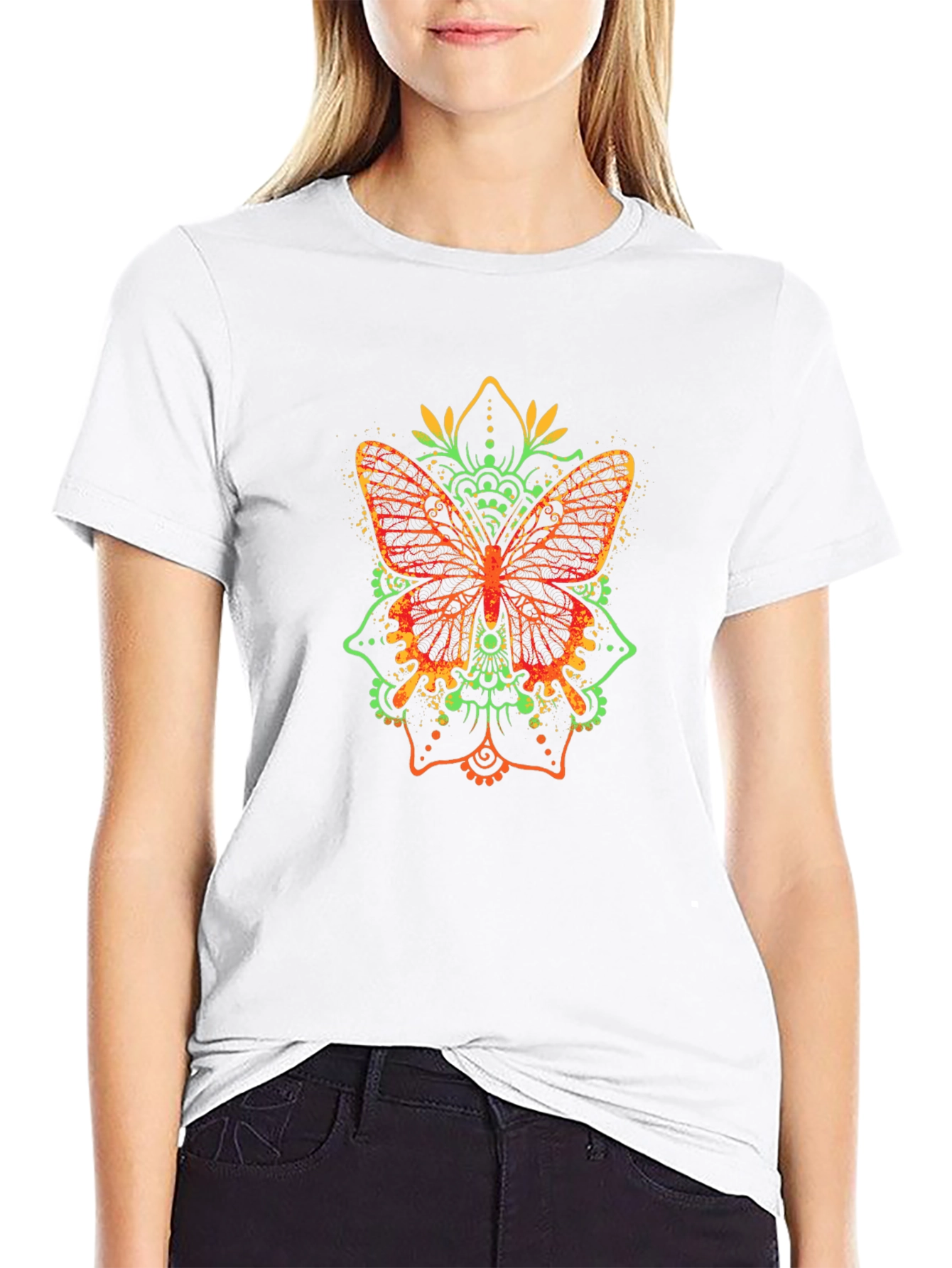 Butterfly Mandala Graphic Tee - Black