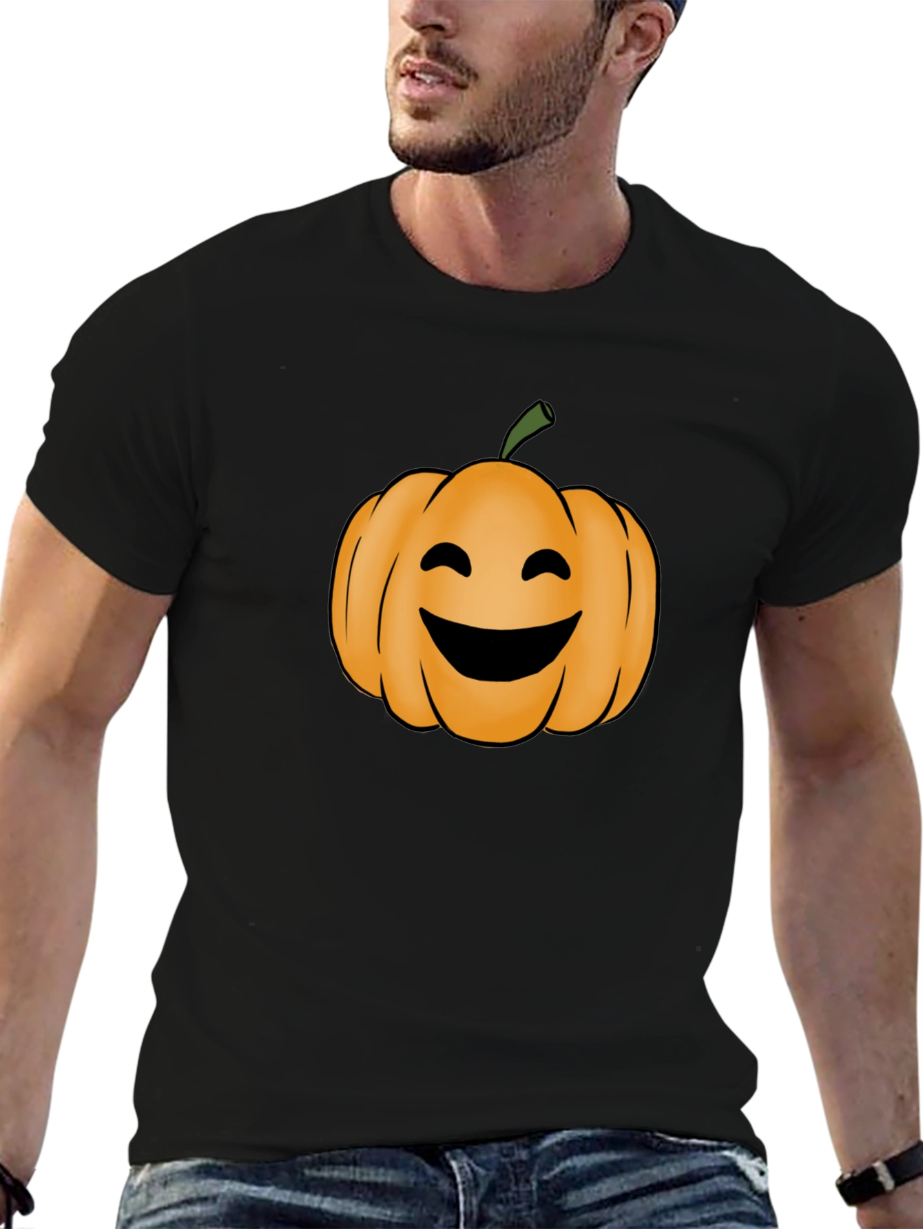 Smiling Pumpkin Halloween Black T-Shirt