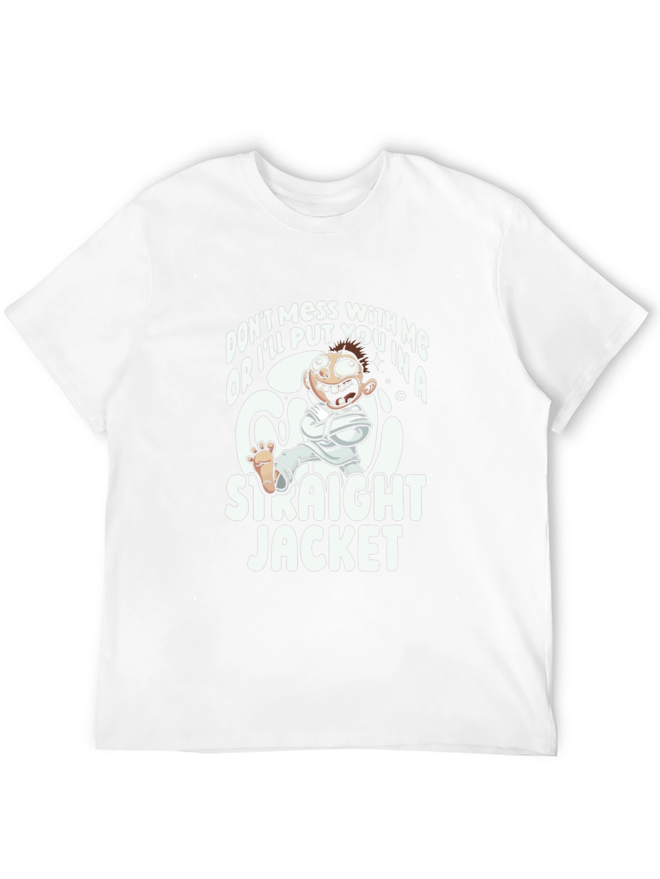 Funny Straight Jacket Cartoon Graphic T-Shirt
