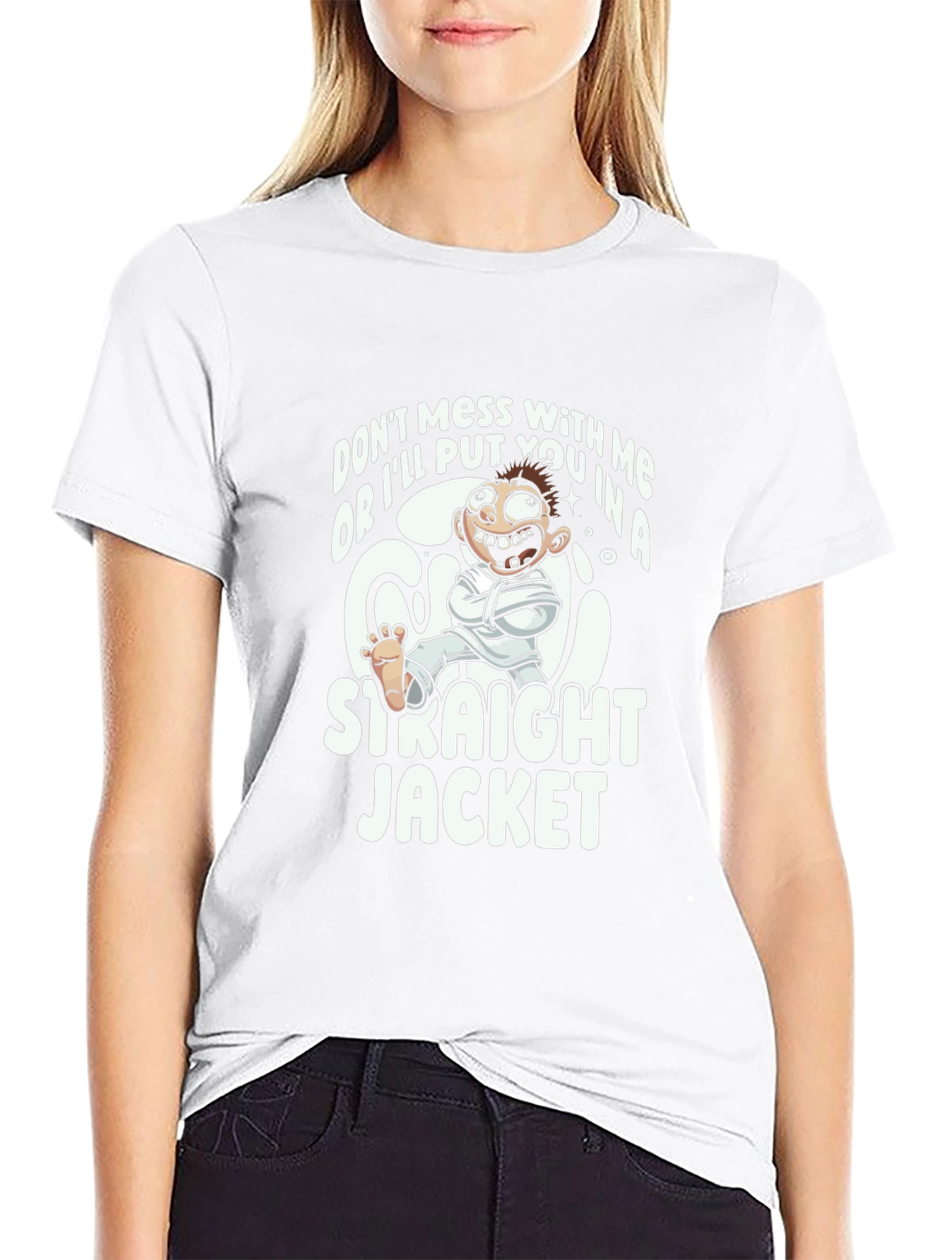Funny Straight Jacket Cartoon Graphic T-Shirt