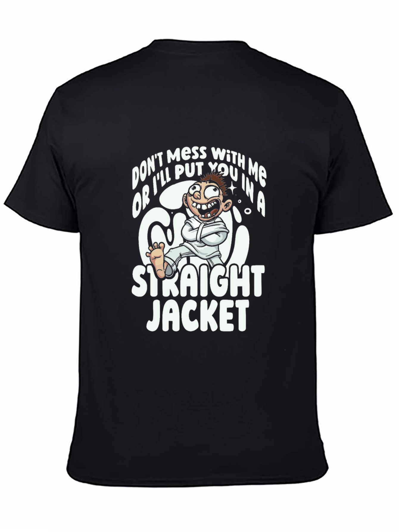 Funny Straight Jacket Cartoon Graphic T-Shirt
