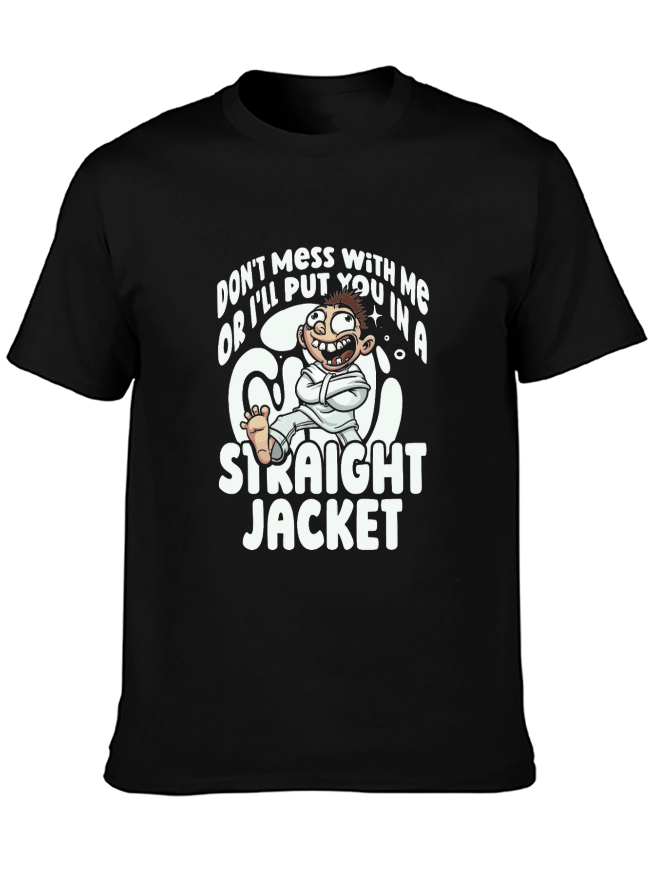 Funny Straight Jacket Cartoon Graphic T-Shirt