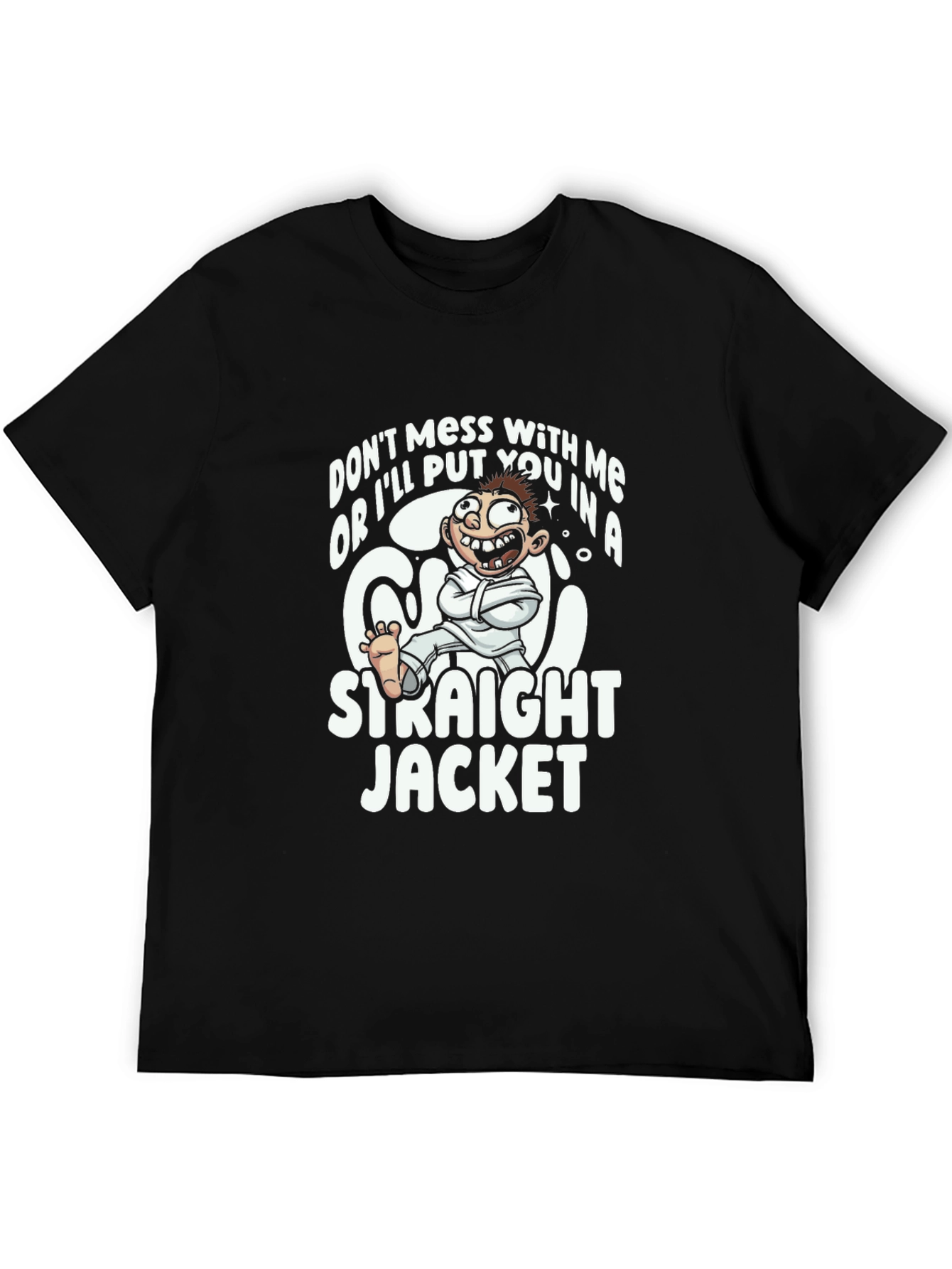Funny Straight Jacket Cartoon Graphic T-Shirt