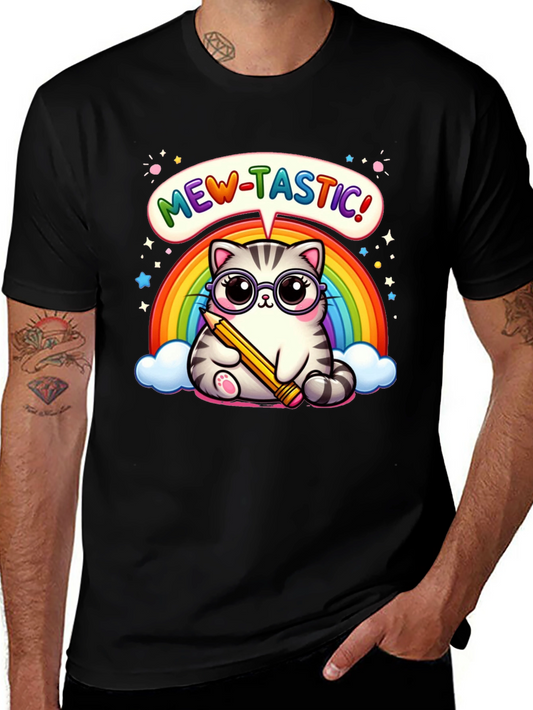 Mew-Tastic Cat Rainbow Graphic T-Shirt